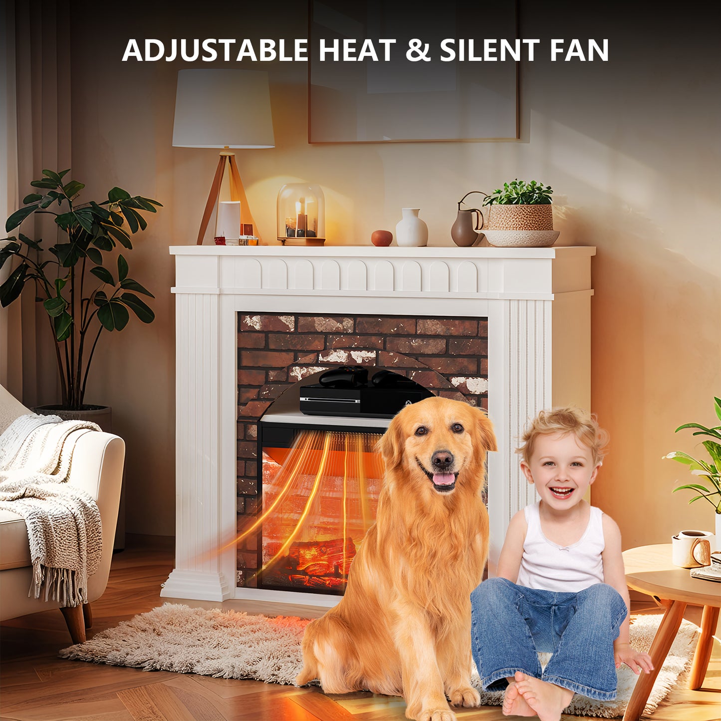 SOLACE FURNITURE 44" Electric Fireplace Mantel, TV Stand with Freestanding Electric Fireplace