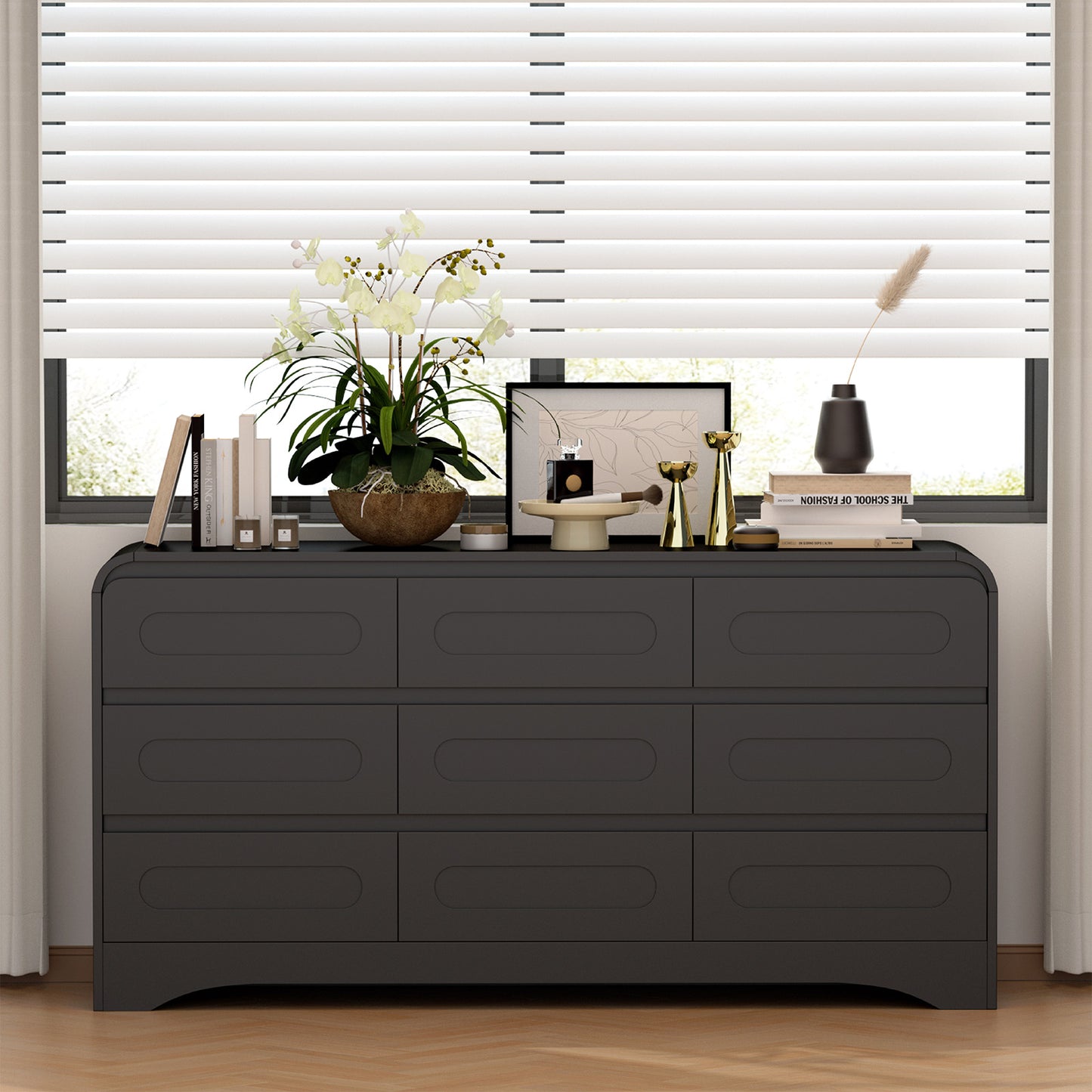 SOLACE FURNITURE 9 Drawers Dresser for Bedroom, 63" Wide Modern Dressers for Bedroom Living Room Hallway