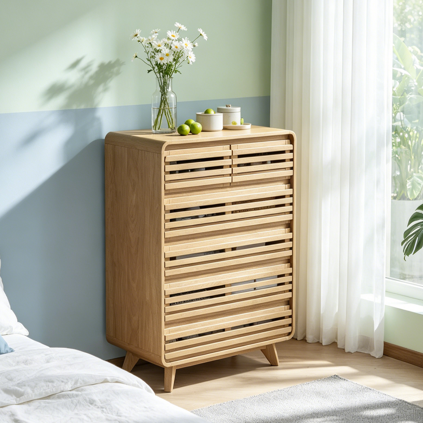 SOLACE FURNITURE Tall Dresser with 6 Drawers, Chests of Drawers with Grille & Curved Design