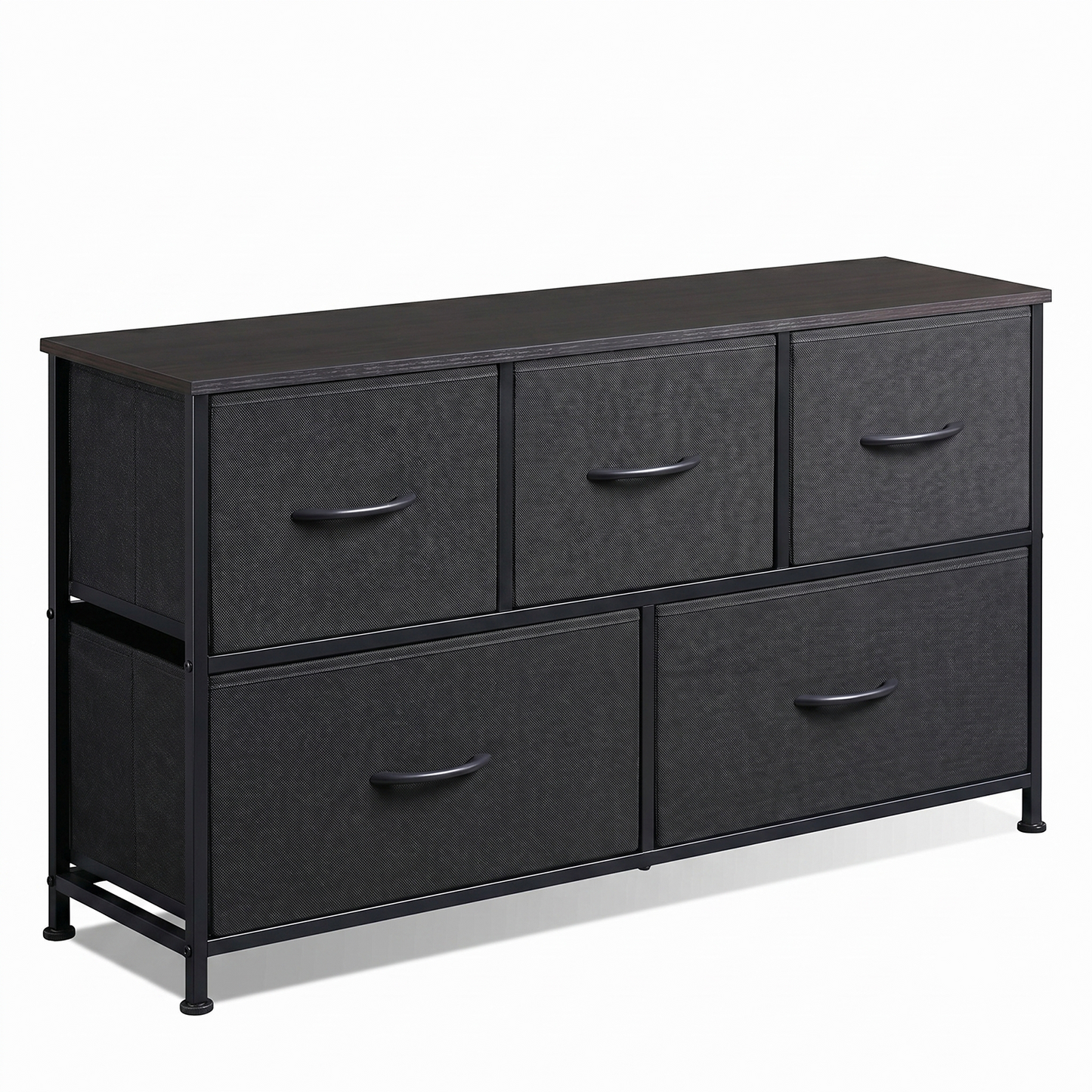 SOLACE FURNITURE Modern Dresser with 5 Fabric Drawers,TV Stand for 45" TV with Wooden Top for Bedroom,Living Room