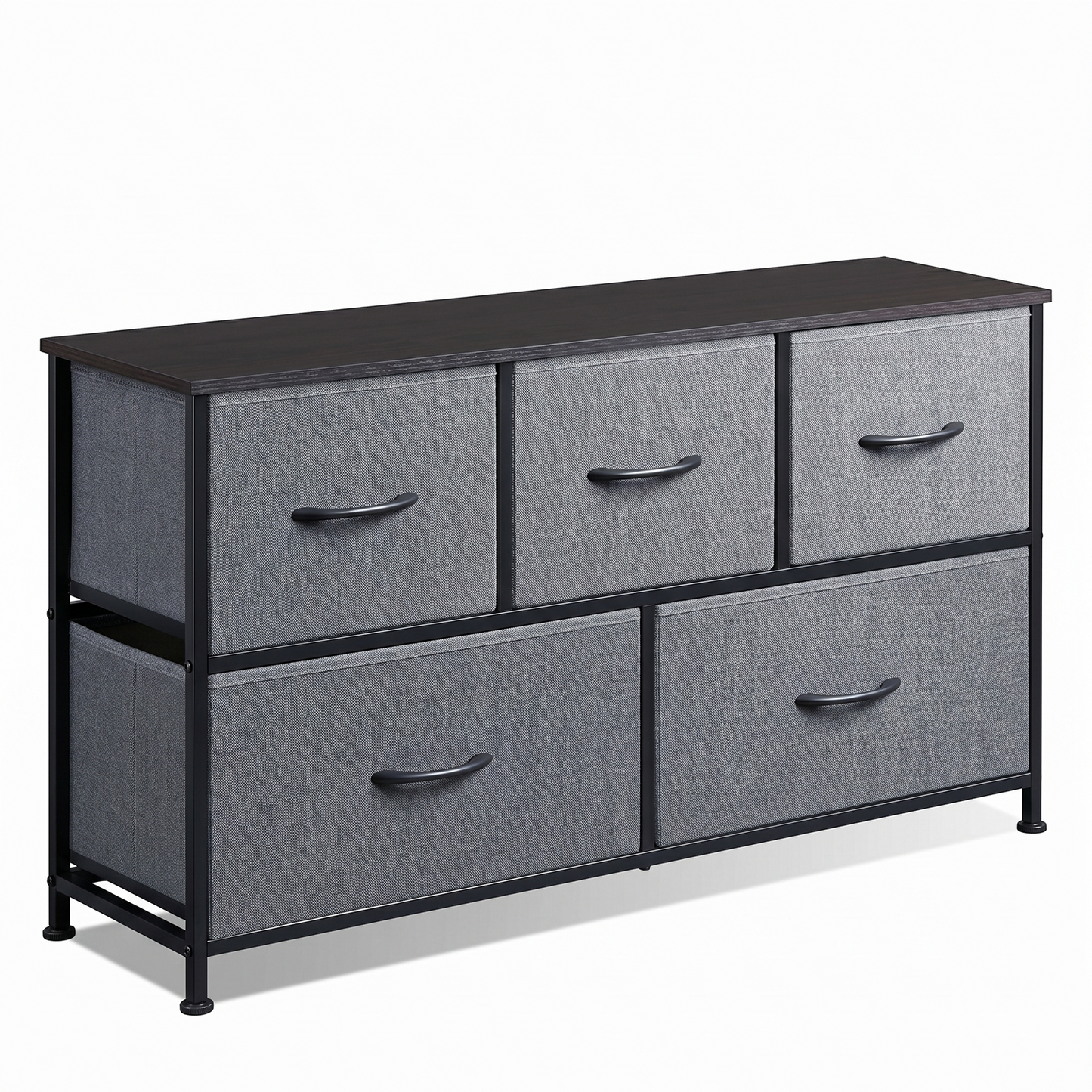 SOLACE FURNITURE Modern Dresser with 5 Fabric Drawers,TV Stand for 45" TV with Wooden Top for Bedroom,Living Room