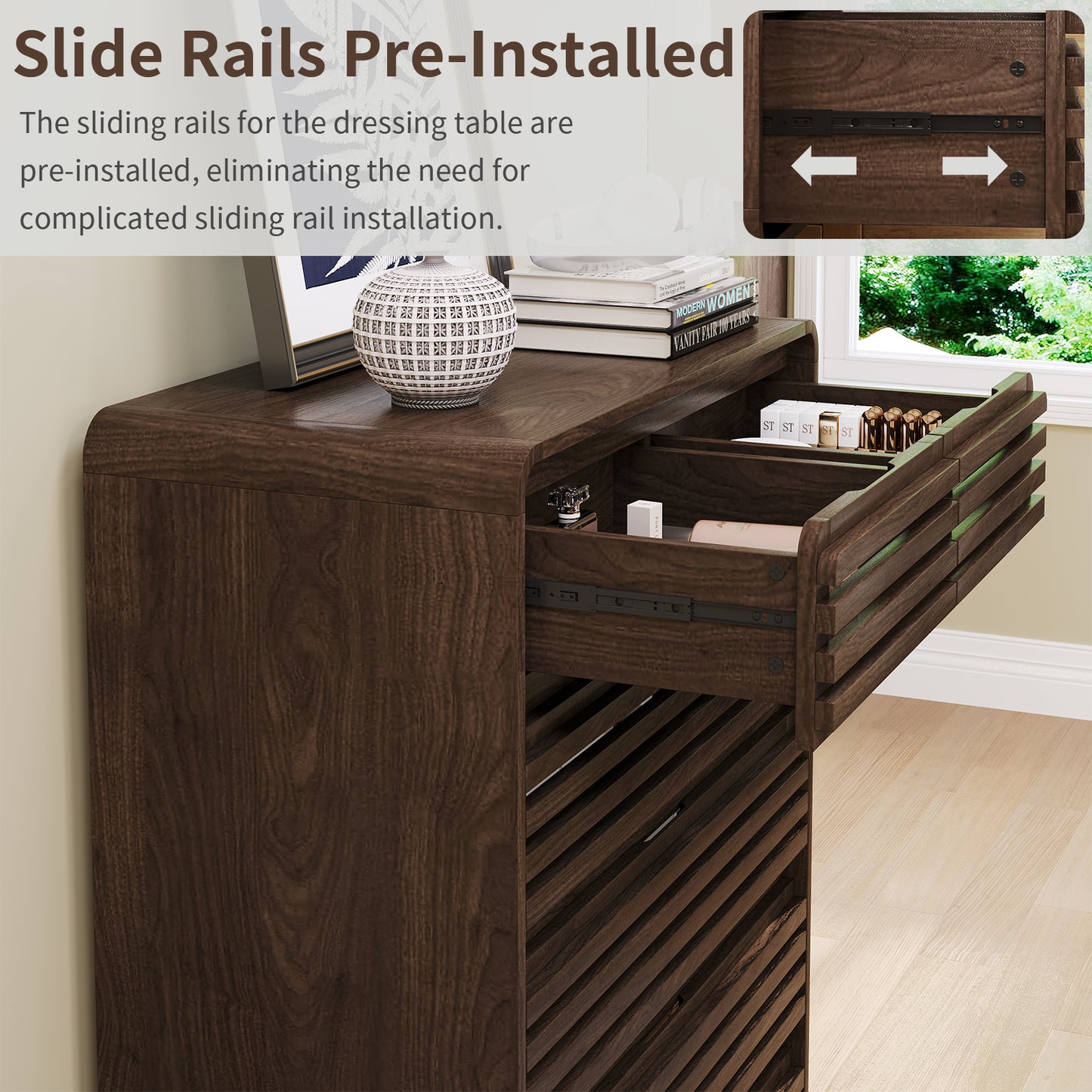 SOLACE FURNITURE Tall Dresser with 6 Drawers, Chests of Drawers with Grille & Curved Design