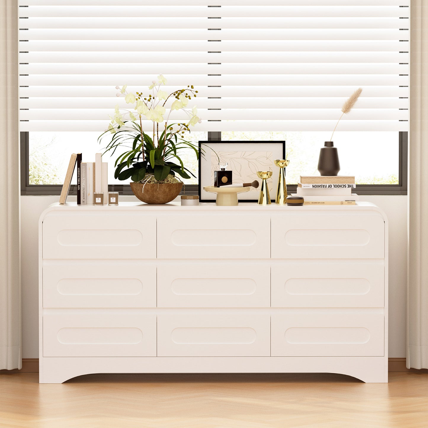 SOLACE FURNITURE 9 Drawers Dresser for Bedroom, 63" Wide Modern Dressers for Bedroom Living Room Hallway