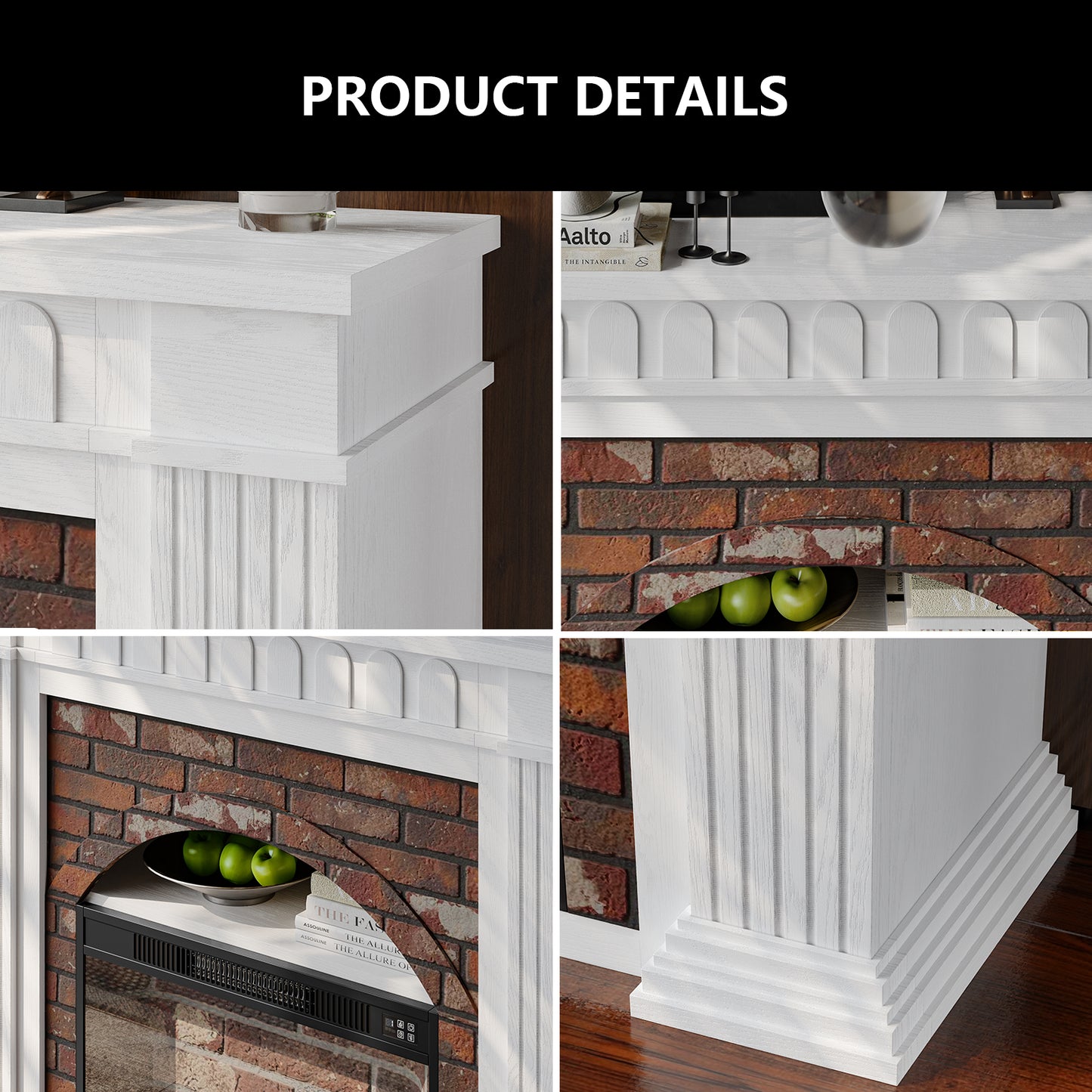 SOLACE FURNITURE 44" Electric Fireplace Mantel, TV Stand with Freestanding Electric Fireplace