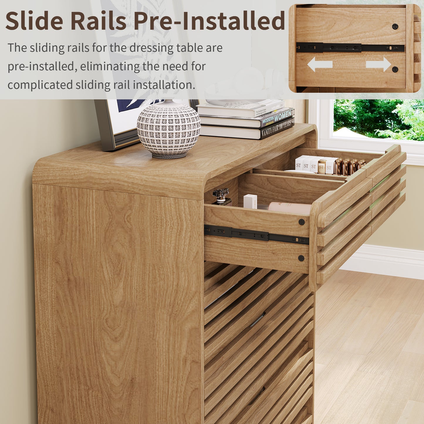 SOLACE FURNITURE Tall Dresser with 6 Drawers, Chests of Drawers with Grille & Curved Design