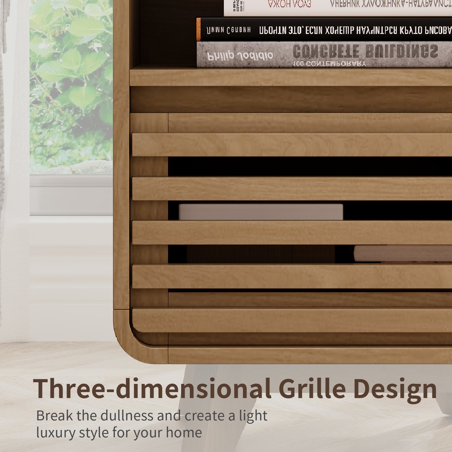 SOLACE FURNITURE Nightstand with Drawer Storage Grille Bed Side Table