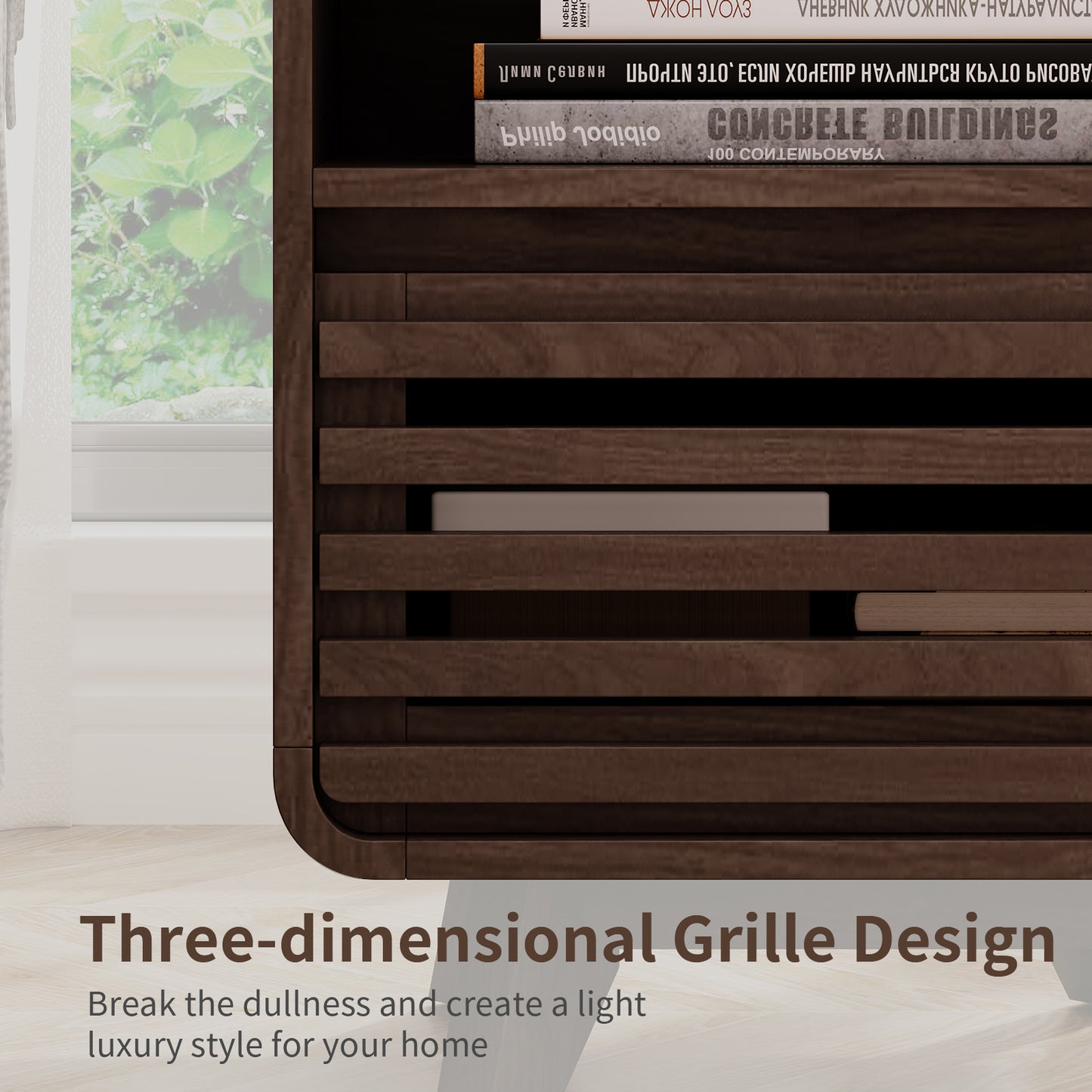 SOLACE FURNITURE Nightstand with Drawer Storage Grille Bed Side Table