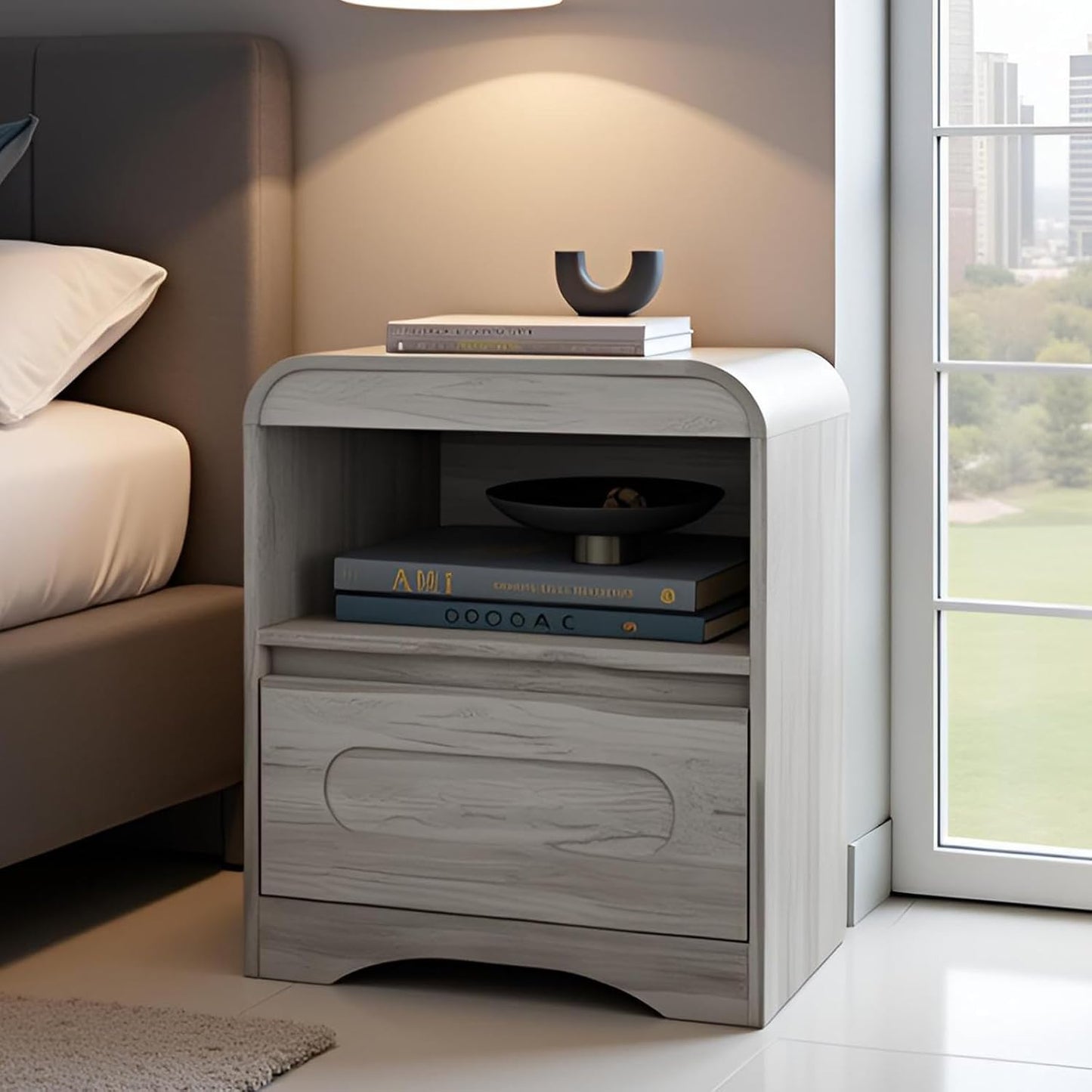 Night Stands for Bedroom Living Room with Drawer Storage Curved Bed Side Table
