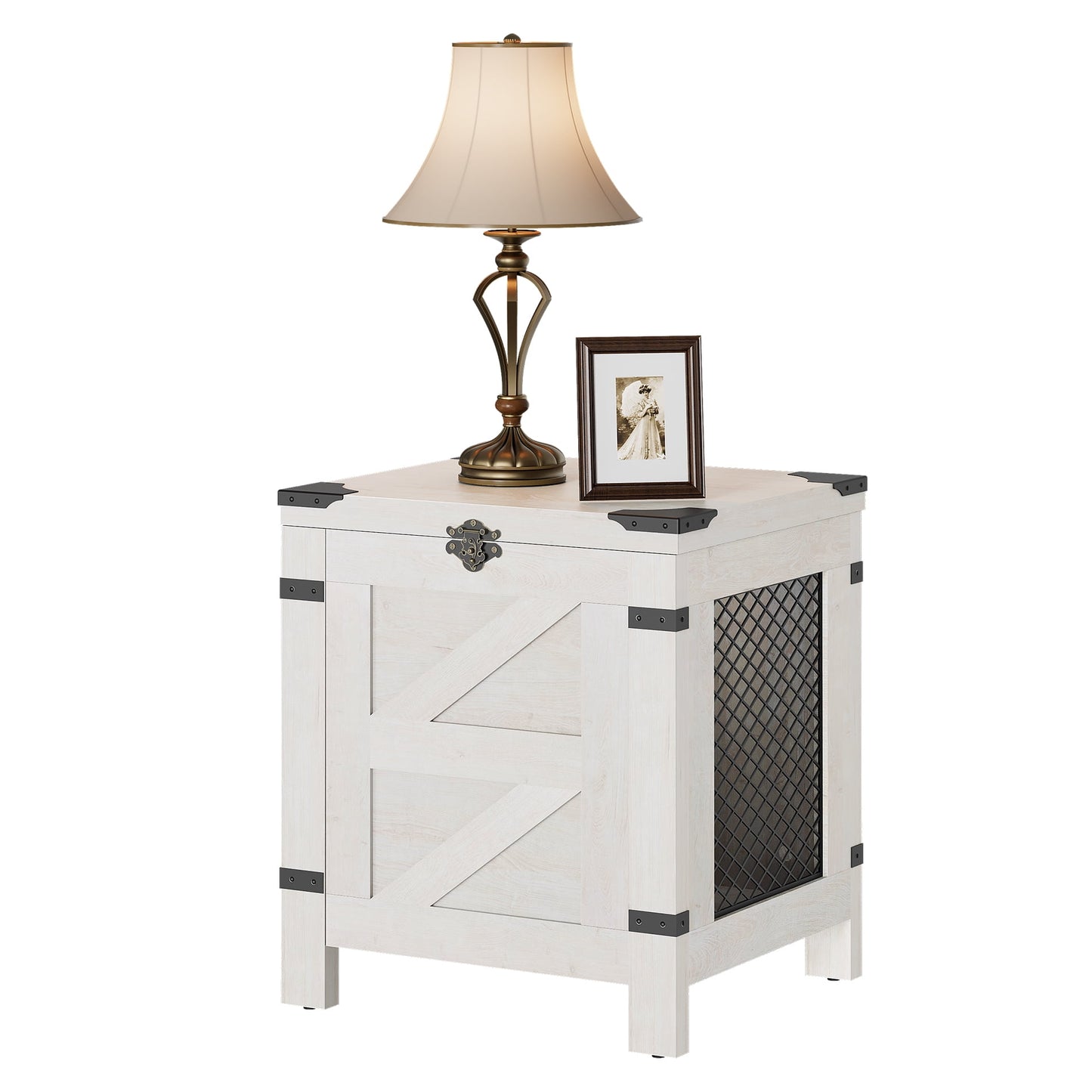 Small Space Side Table, Lift Top End Table, Rustic Nightstand with Storage Cabinet & Lock