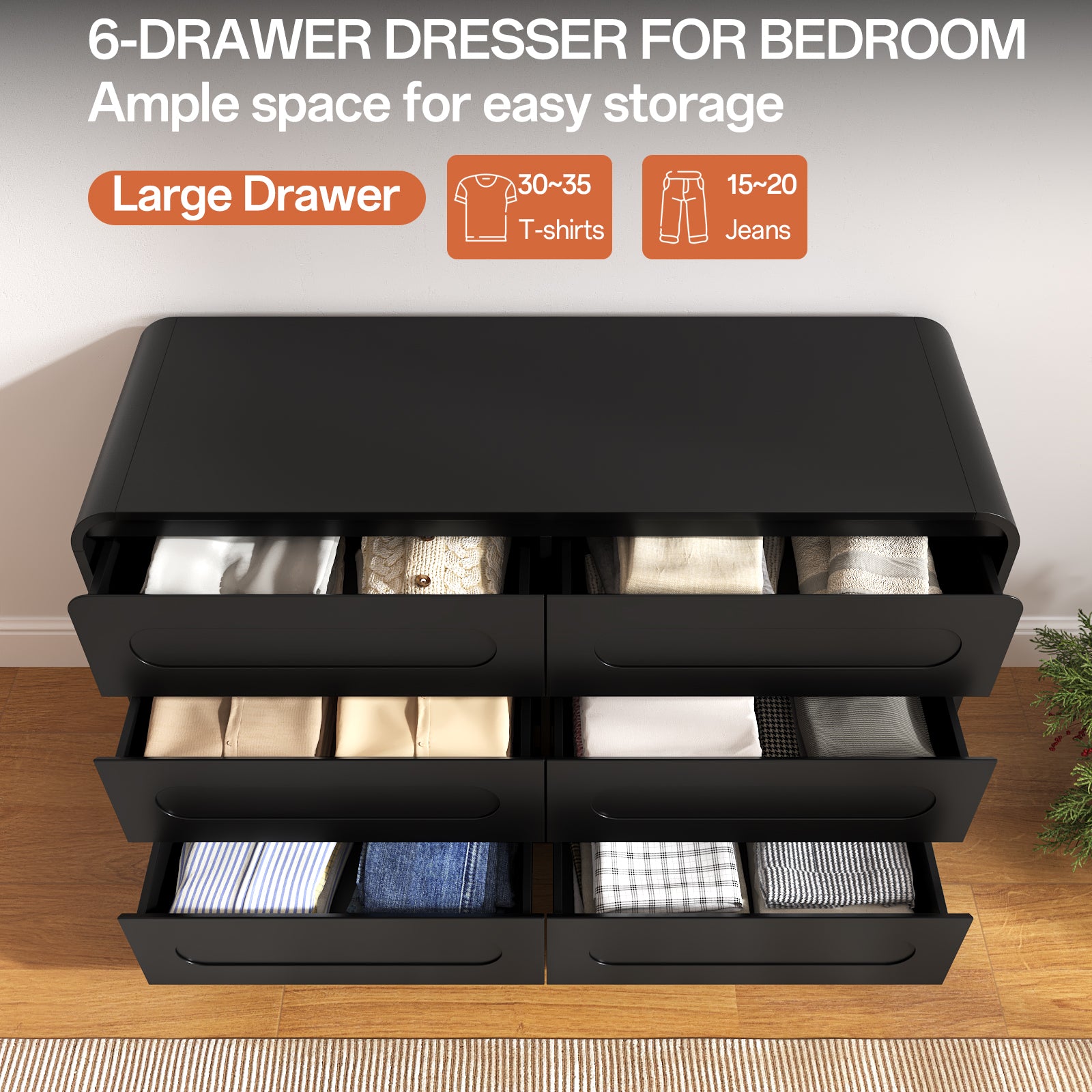 princess polly baby blue dress Modern 6 Drawer Dresser Wood Cabinet (Black), Engineered Rattan & Pine  Legs, Scratch-Resistant, Anti-Tipping Design - Bed Bath & Beyond