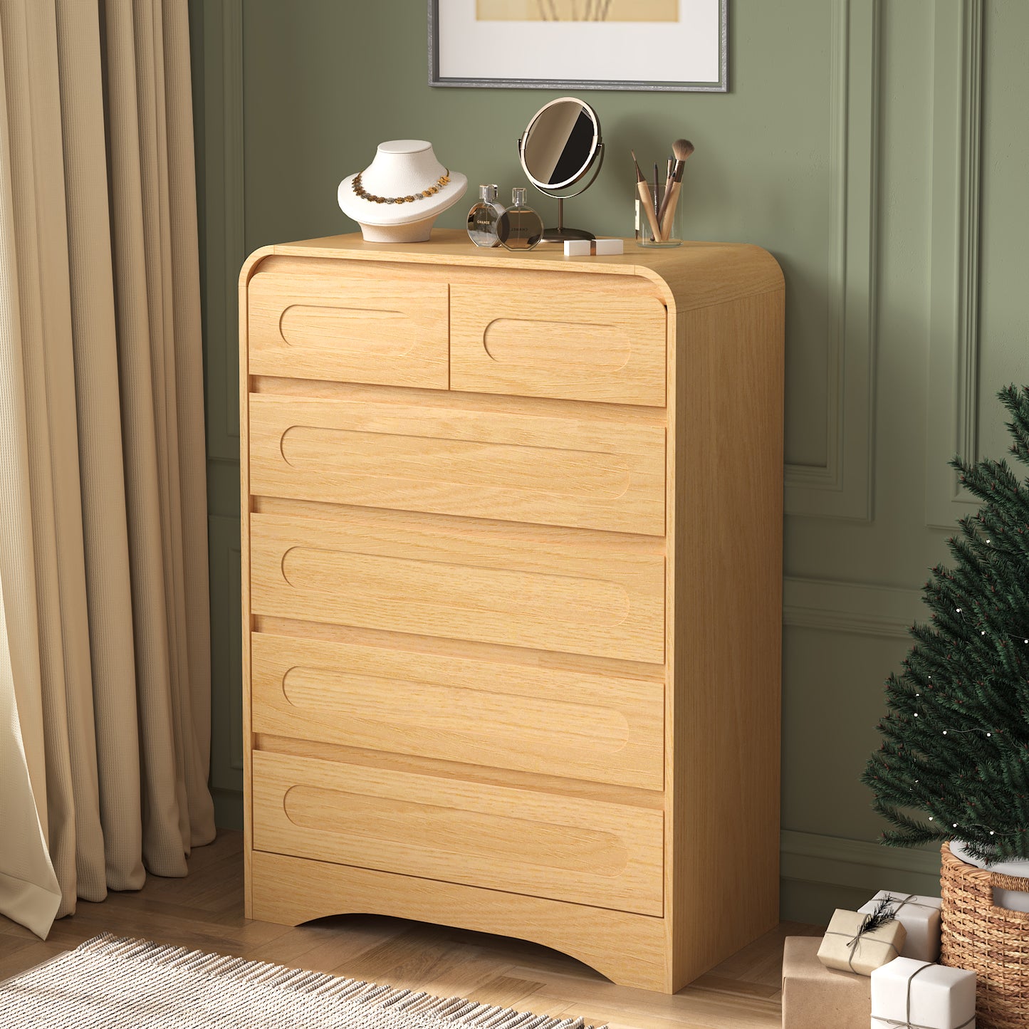 SOLACE FURNITURE 44" Tall 6 Drawers Chest, Modern Wooed Closet Storage Dressers for Bedroom
