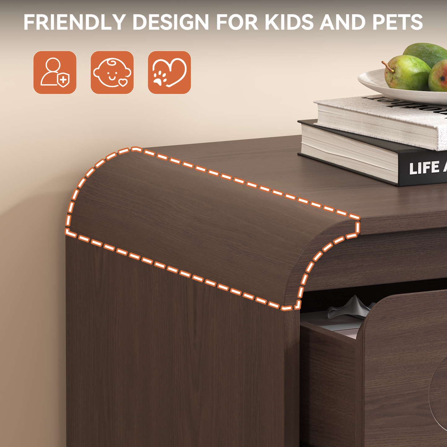 SOLACE FURNITURE 44" Tall 6 Drawers Chest, Modern Wooed Closet Storage Dressers for Bedroom