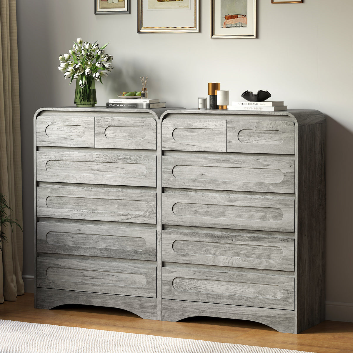 SOLACE FURNITURE 44" Tall 6 Drawers Chest, Modern Wooed Closet Storage Dressers for Bedroom