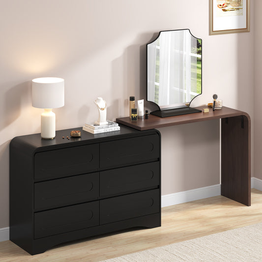 Modern 6 Storage Drawers Dresser with Convertible Vanity Desk