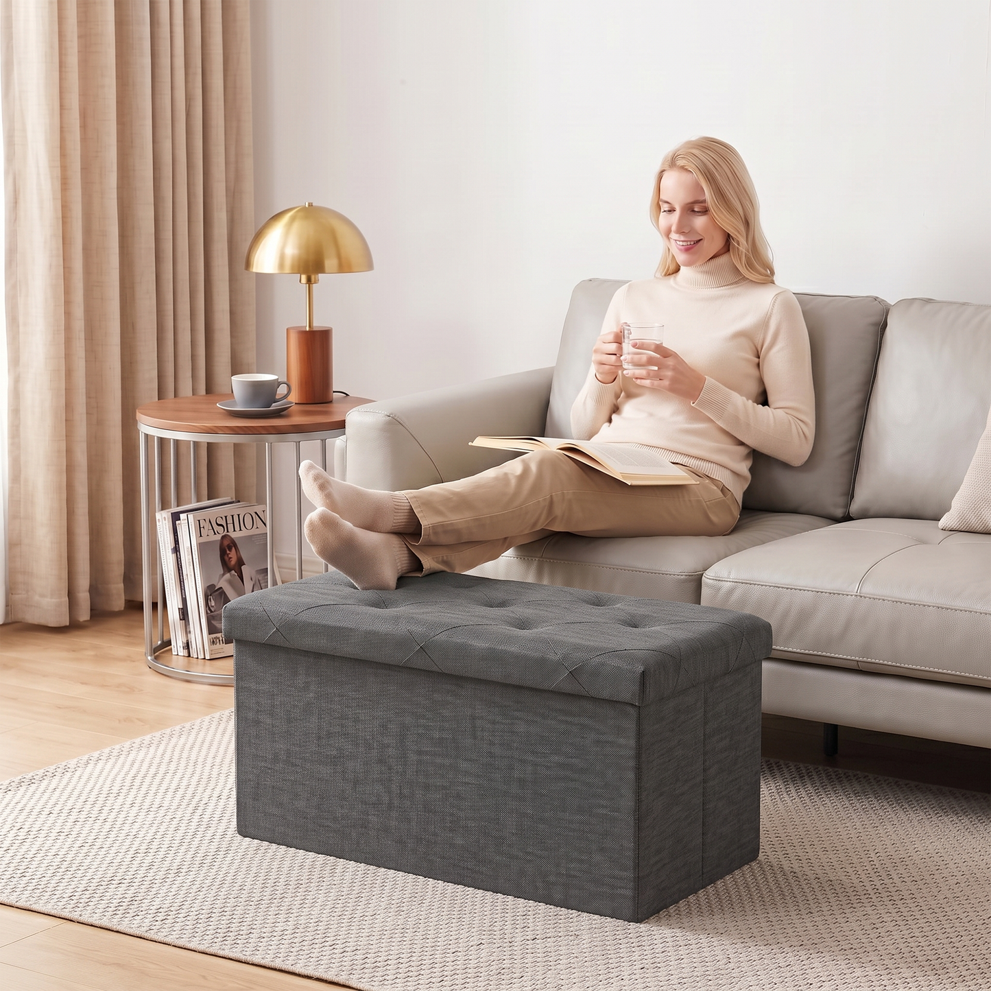 SOLACE FURNITURE Upholstered Bench with Storage, Foot Rest, Storage Chest for Living Room, Entryway
