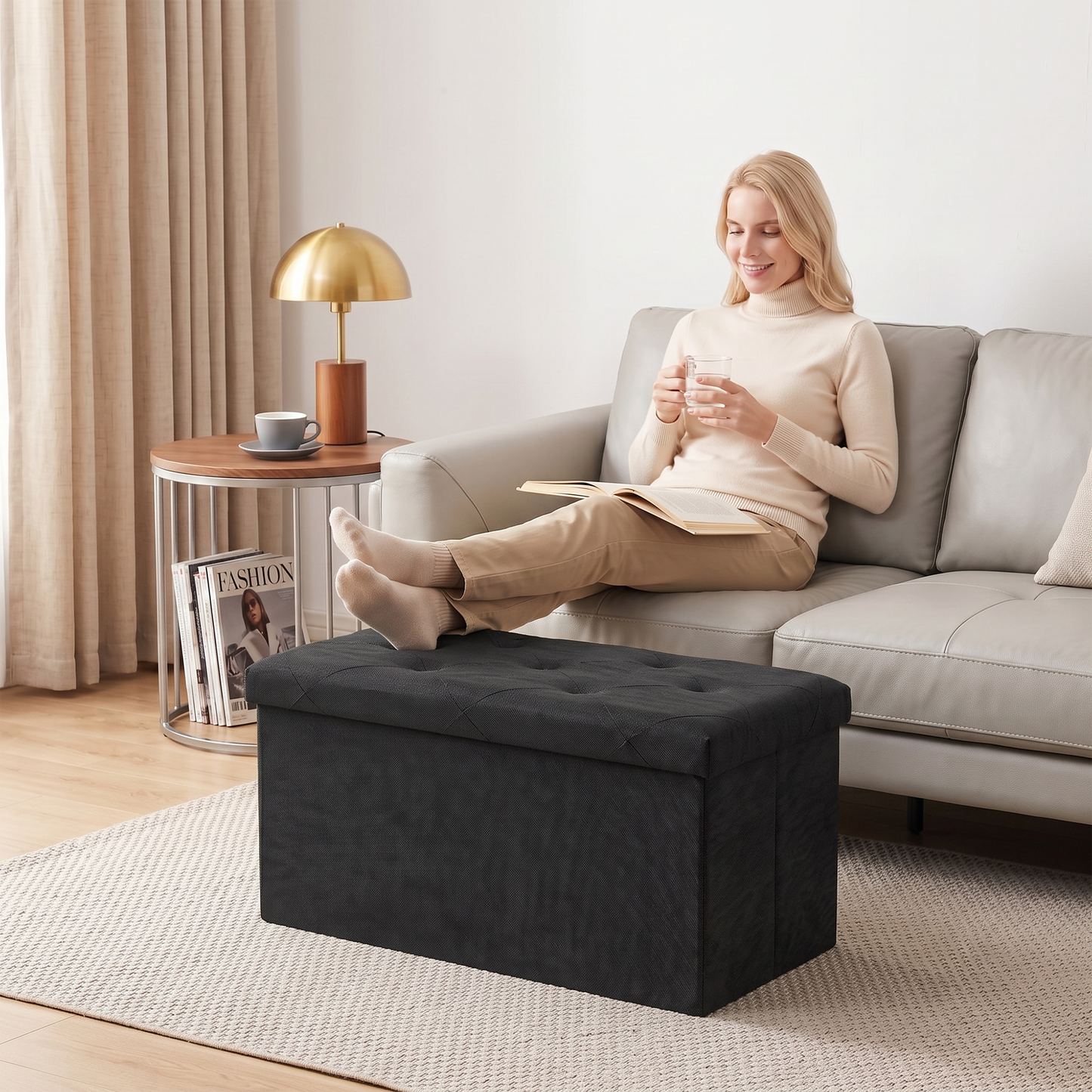 SOLACE FURNITURE Upholstered Bench with Storage, Foot Rest, Storage Chest for Living Room, Entryway