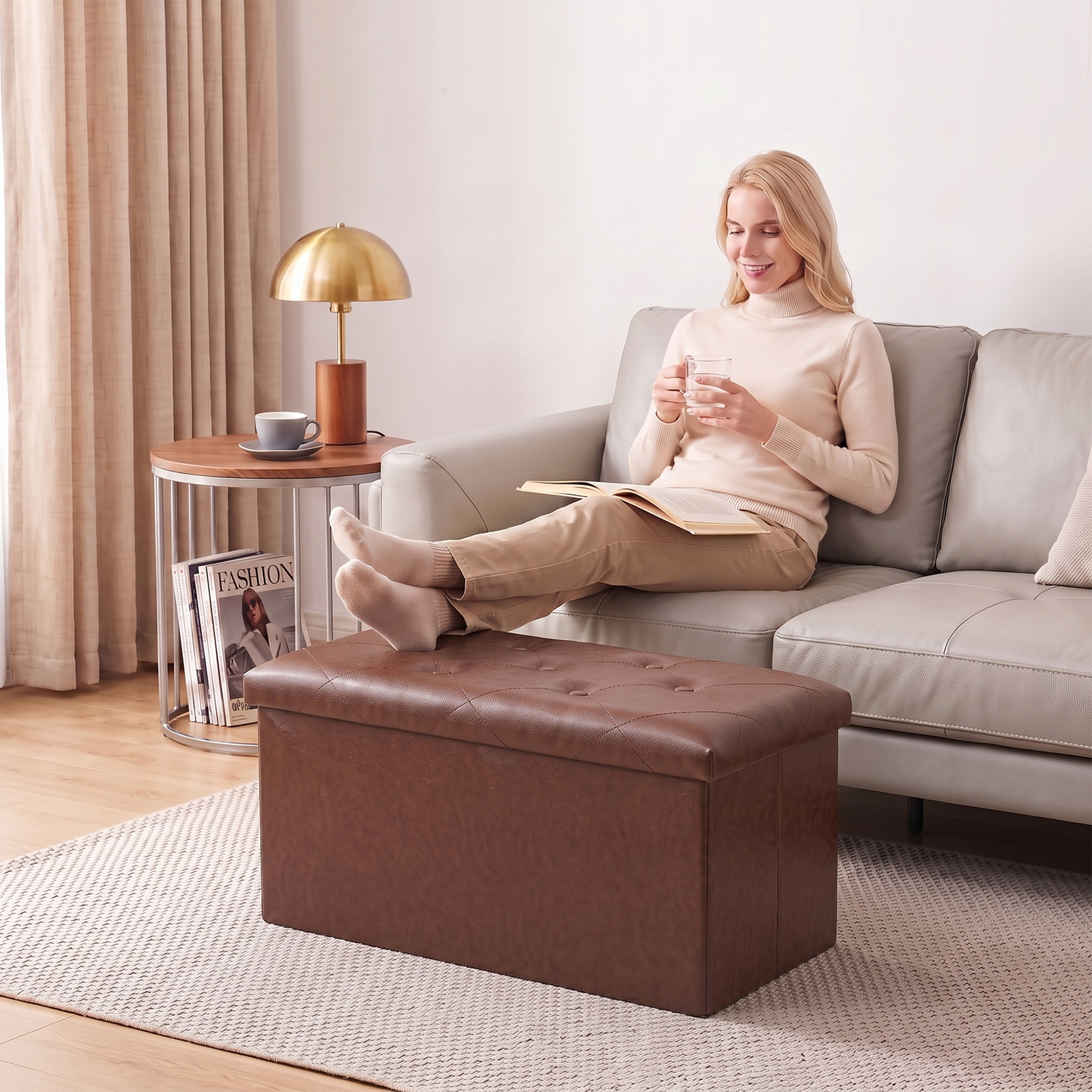 SOLACE FURNITURE Upholstered Bench with Storage, Foot Rest, Storage Chest for Living Room, Entryway