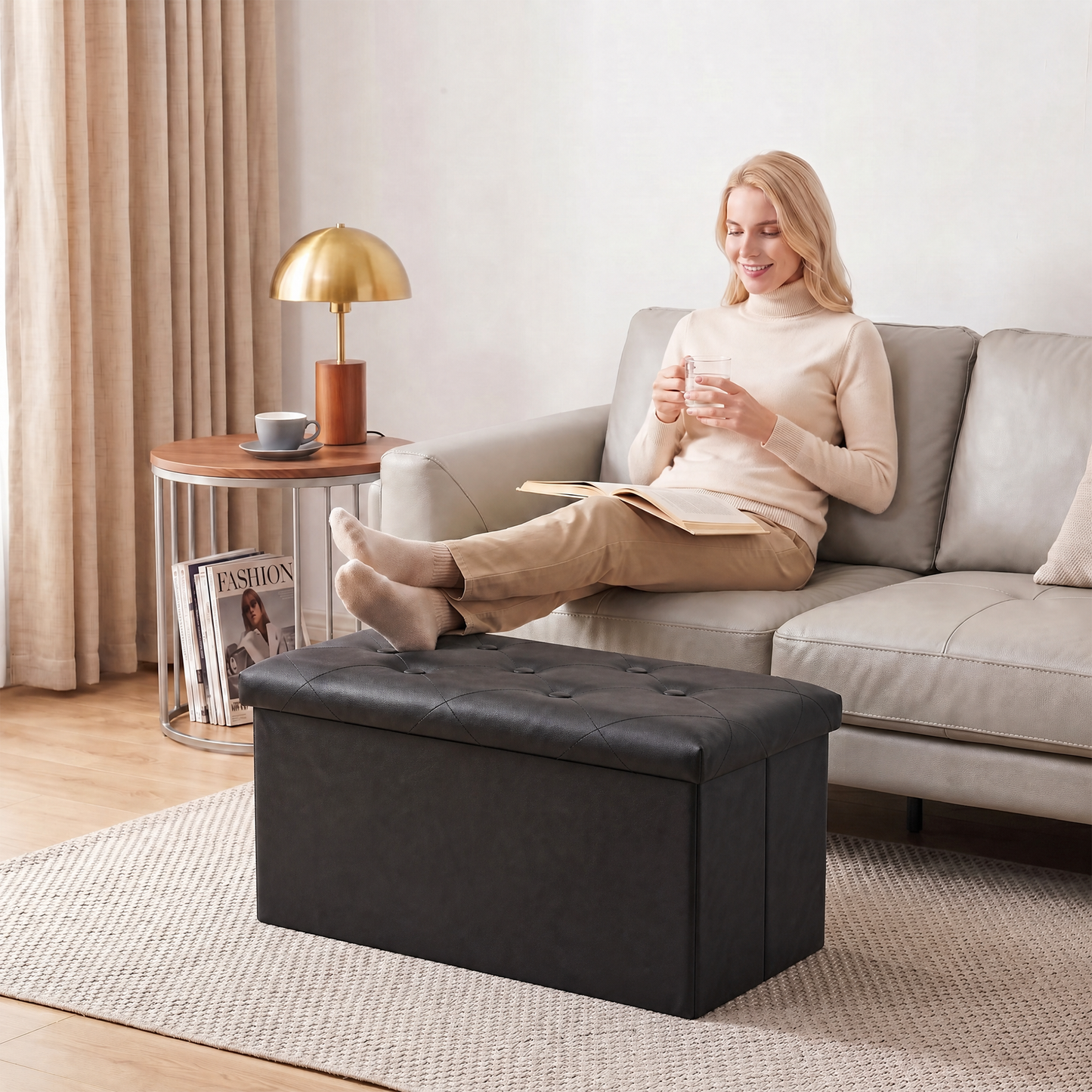 SOLACE FURNITURE Upholstered Bench with Storage, Foot Rest, Storage Chest for Living Room, Entryway
