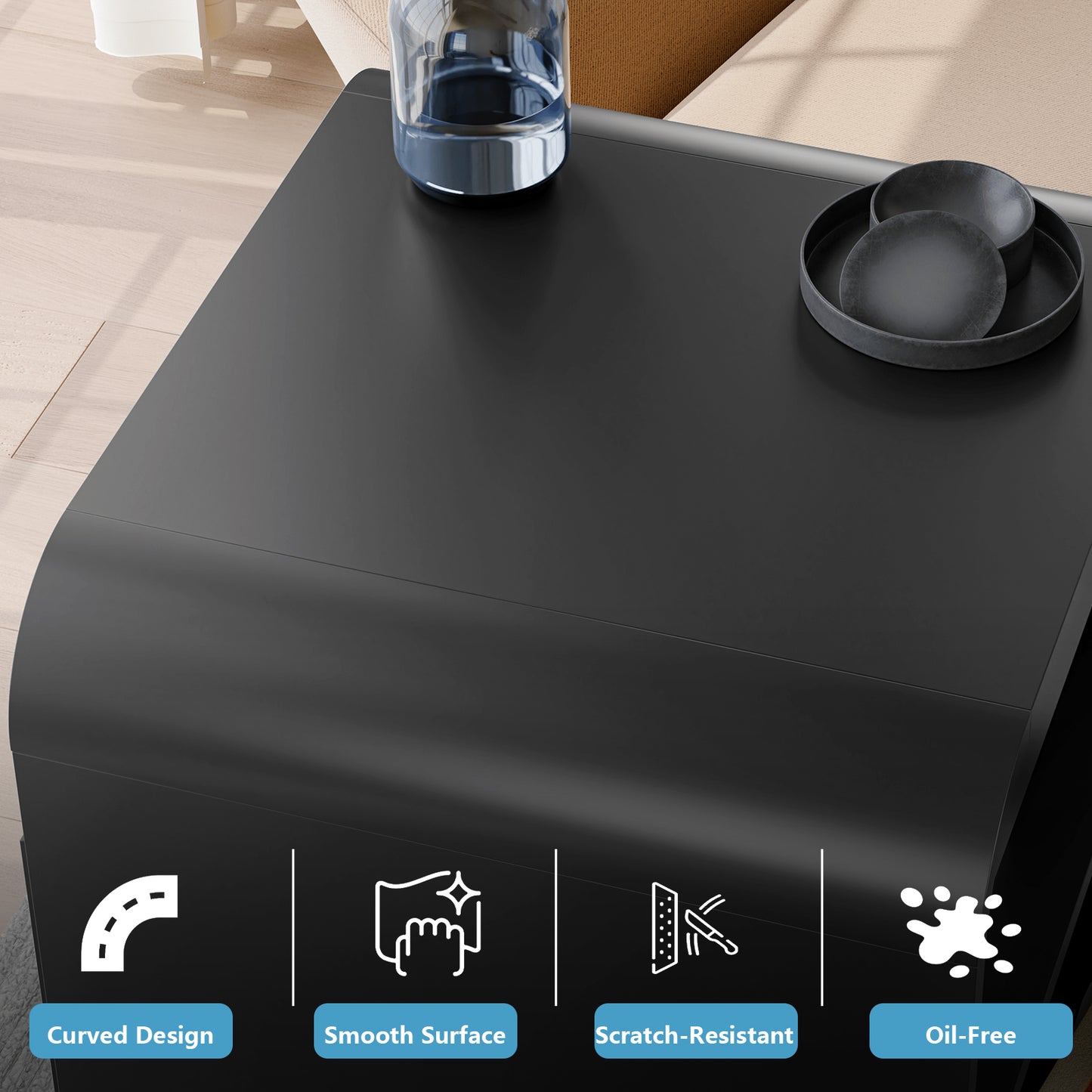 SOLACE FURNITURE Nightstand Set of 2,  Nightstand with Drawer Storage and Open Compartment, Modern Night Stand for Bedroom