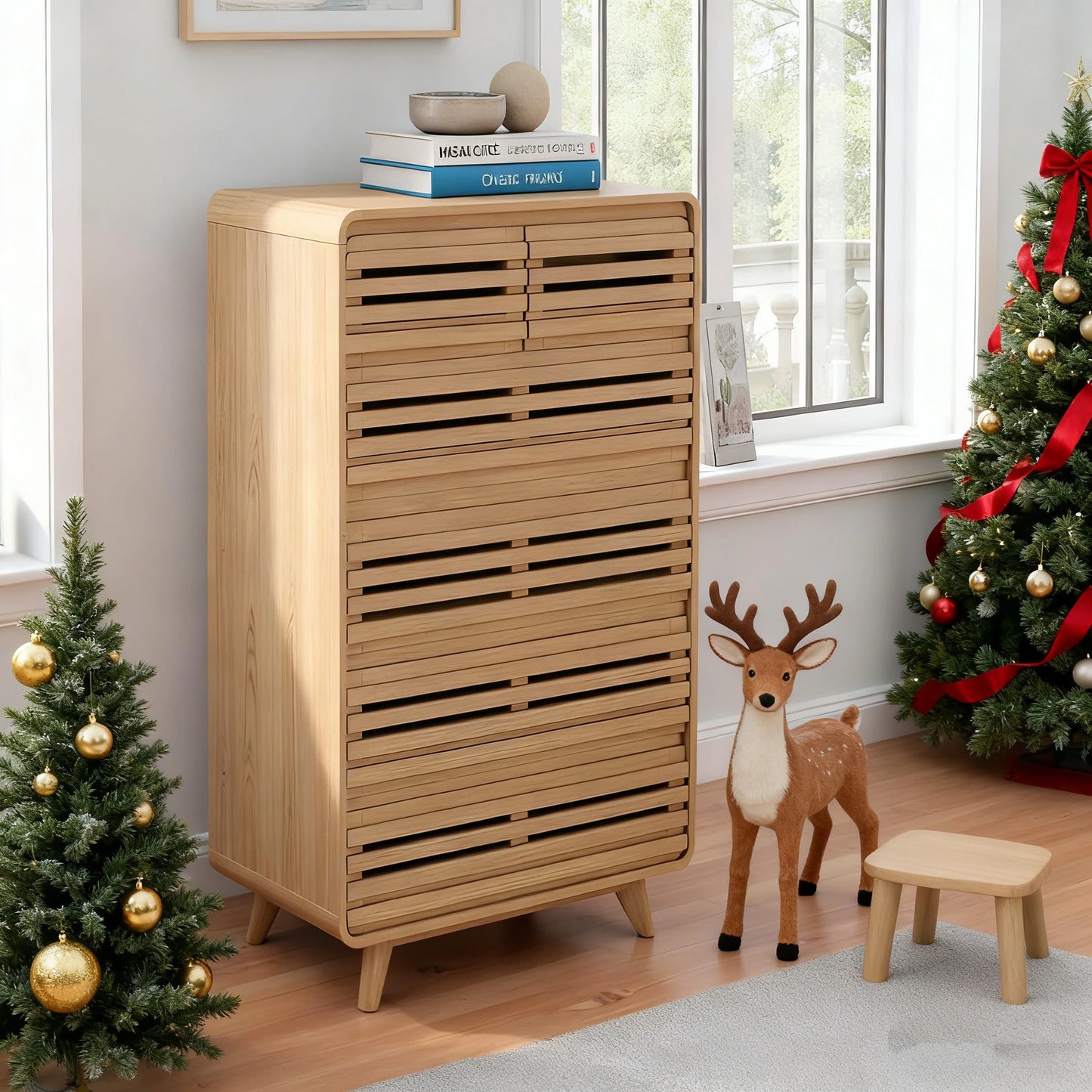 SOLACE FURNITURE Tall Dresser with 6 Drawers, Chests of Drawers with Grille & Curved Design