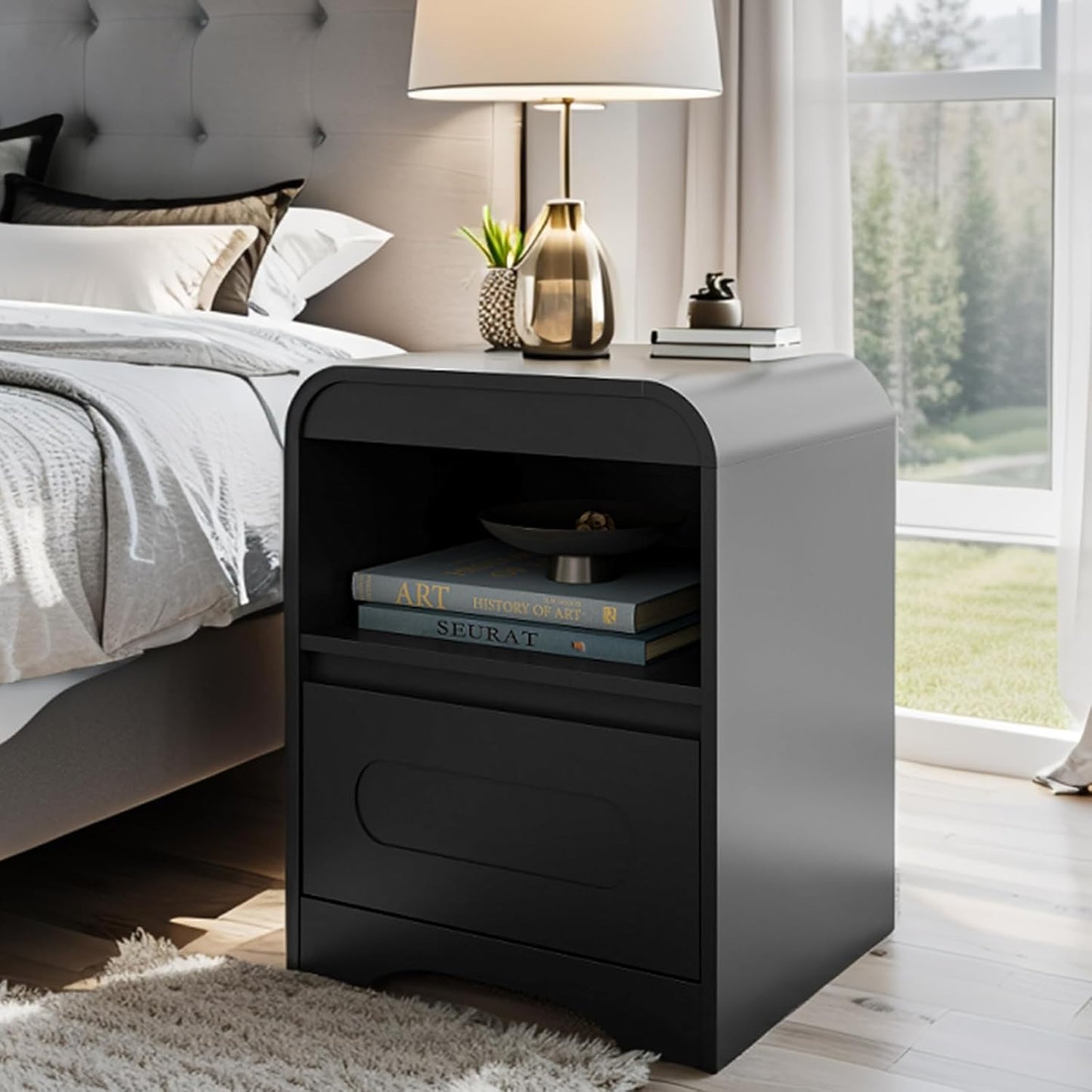 Night Stands for Bedroom Living Room with Drawer Storage Curved Bed Side Table