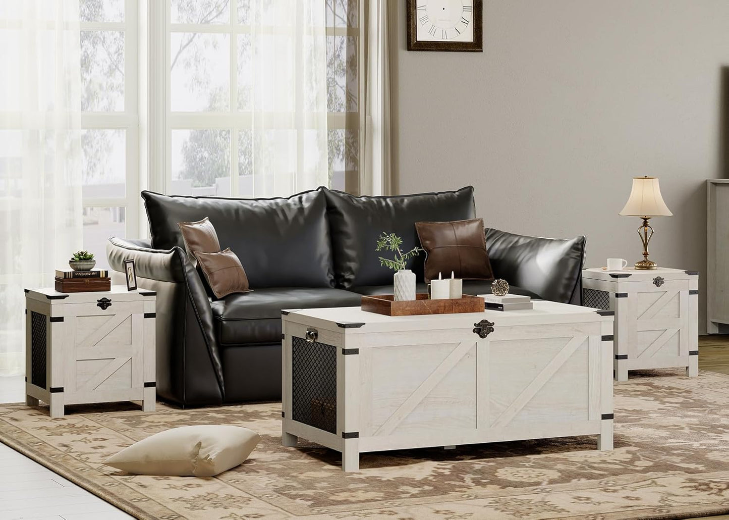 Small Space Side Table, Lift Top End Table, Rustic Nightstand with Storage Cabinet & Lock