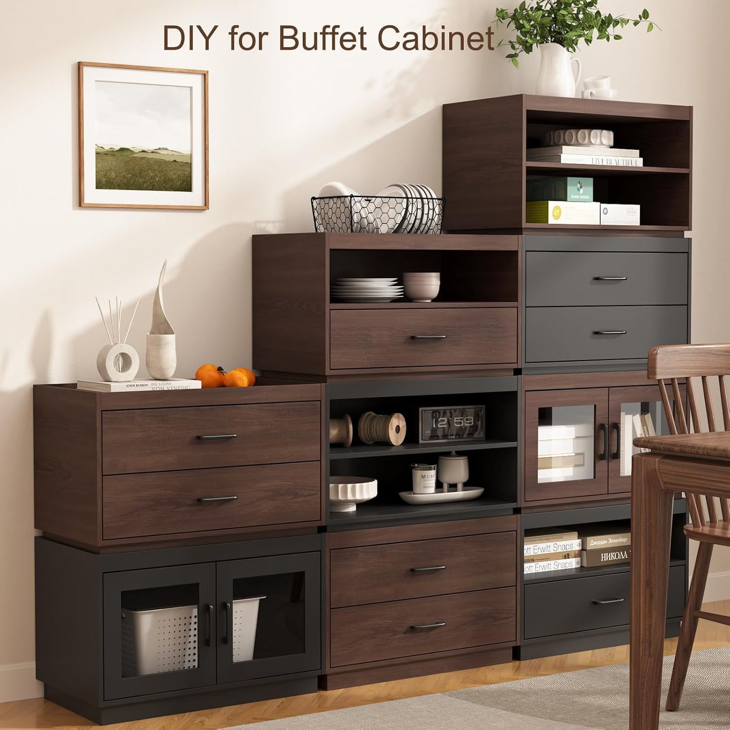 Stckable Storage 2-Shelf, 28" Wide Storage Bins with Open Compartment for Closet Organizers