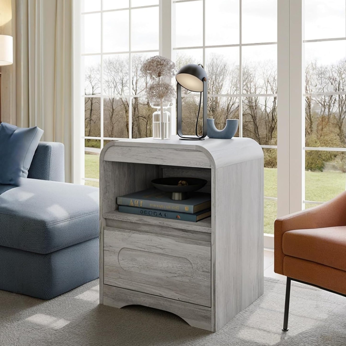 Night Stands for Bedroom Living Room with Drawer Storage Curved Bed Side Table