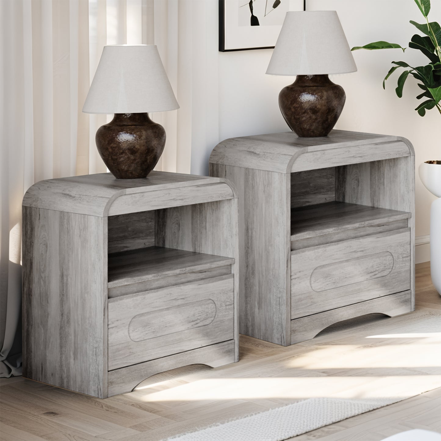 SOLACE FURNITURE Nightstand Set of 2,  Nightstand with Drawer Storage and Open Compartment, Modern Night Stand for Bedroom