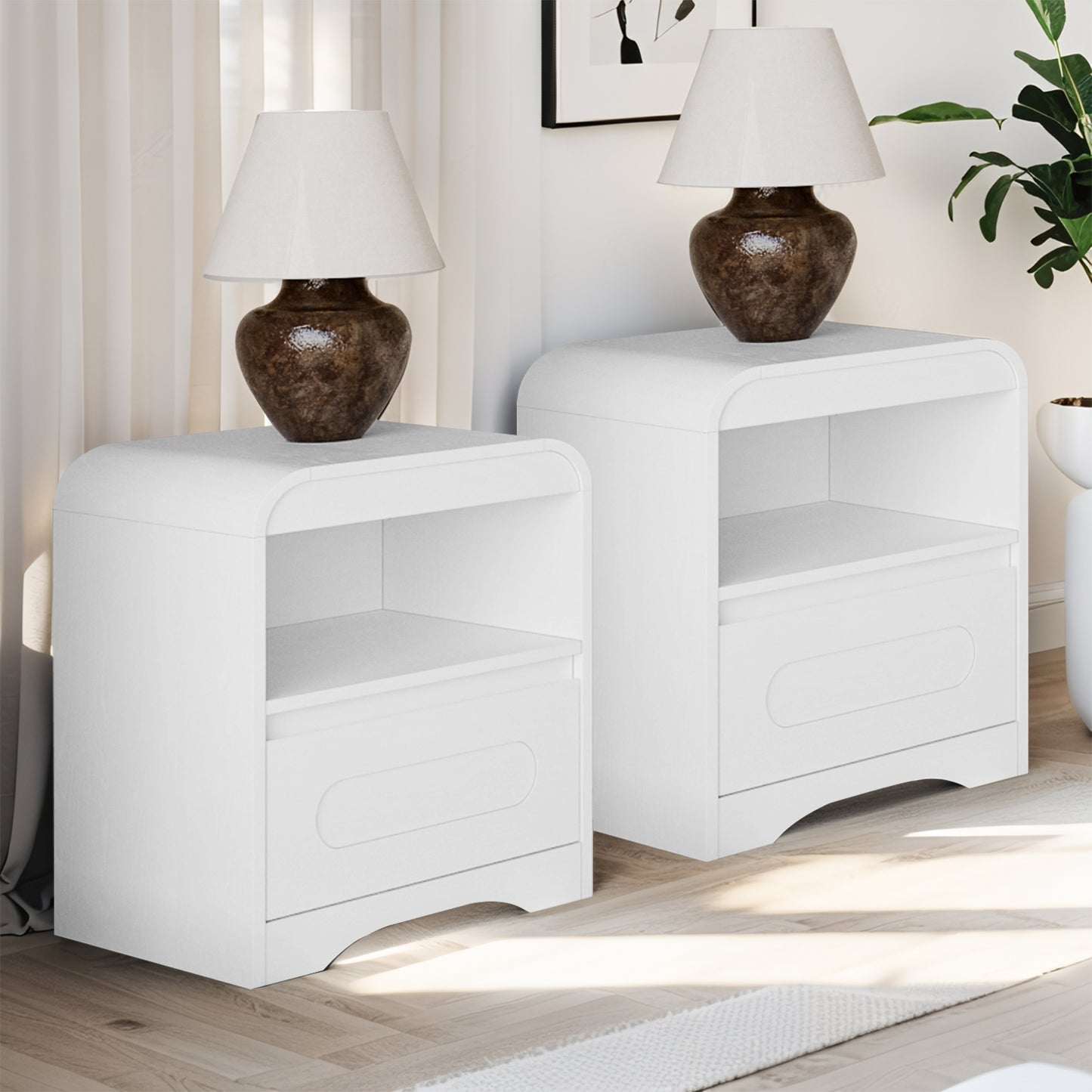 SOLACE FURNITURE Nightstand Set of 2,  Nightstand with Drawer Storage and Open Compartment, Modern Night Stand for Bedroom