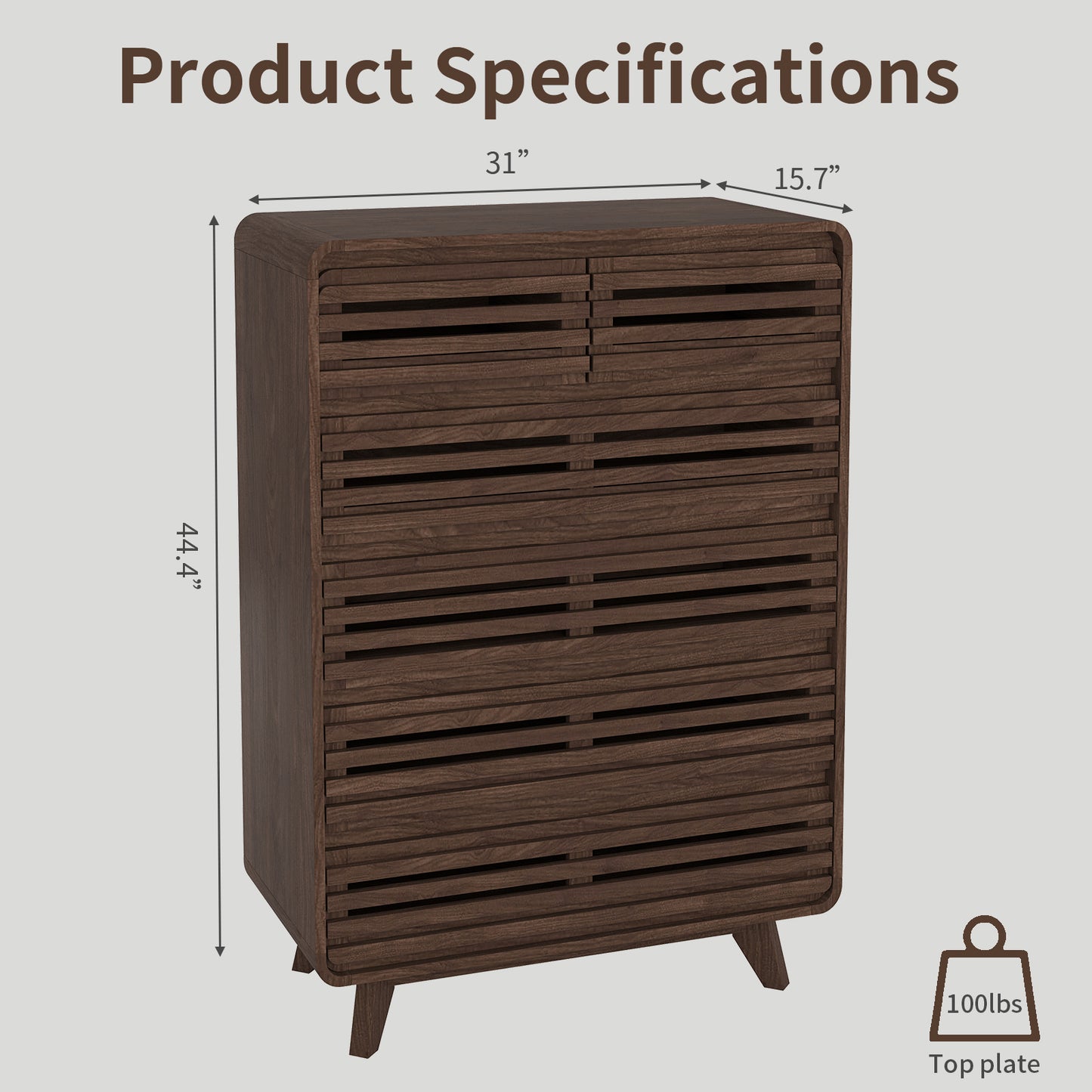 SOLACE FURNITURE Tall Dresser with 6 Drawers, Chests of Drawers with Grille & Curved Design