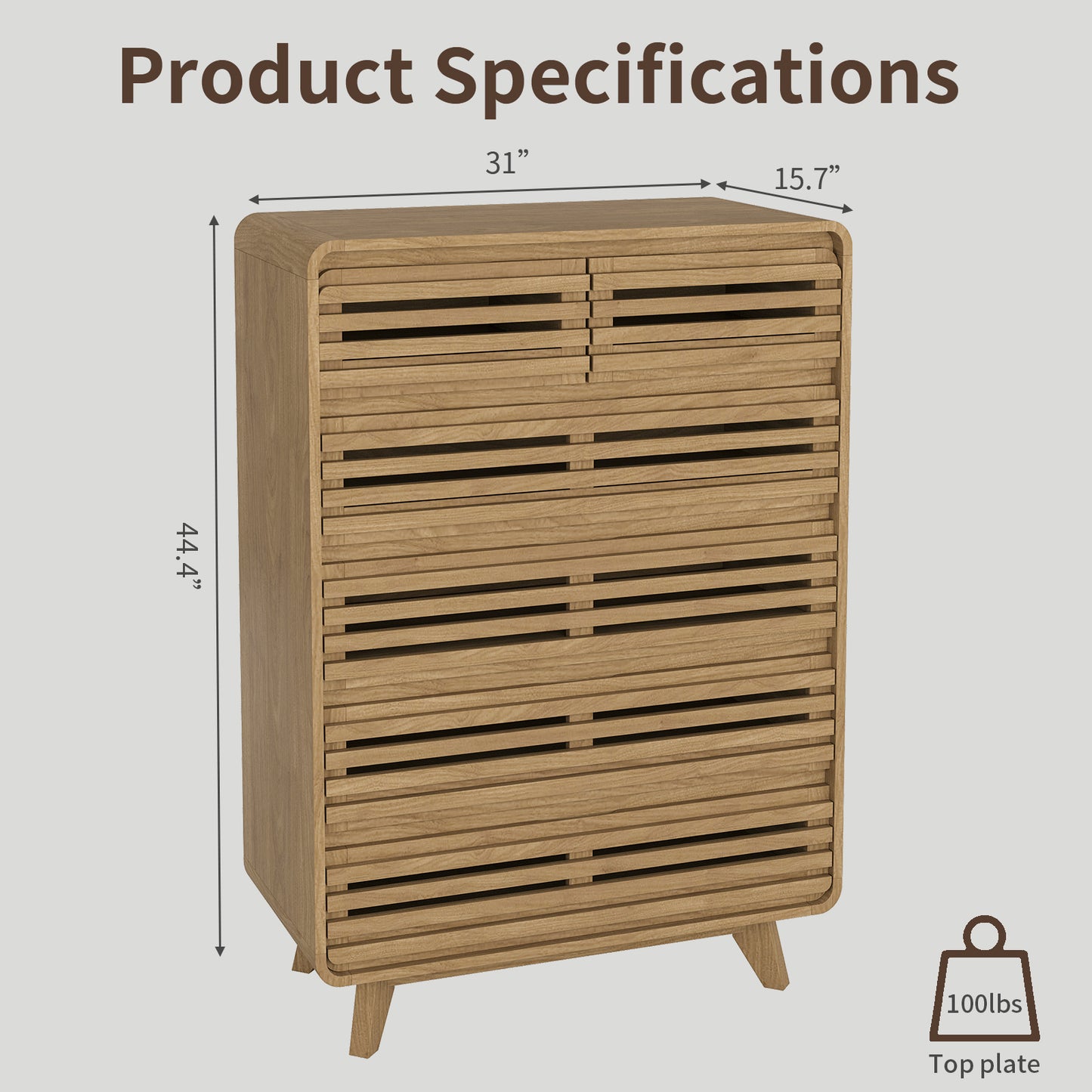 SOLACE FURNITURE Tall Dresser with 6 Drawers, Chests of Drawers with Grille & Curved Design
