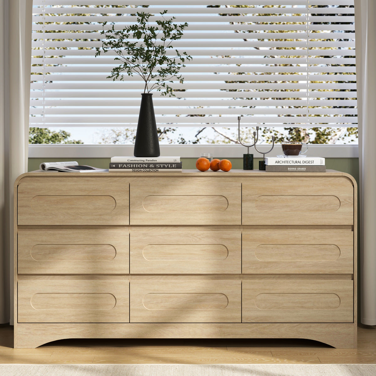 SOLACE FURNITURE 9 Drawers Dresser for Bedroom, 63" Wide Modern Dressers for Bedroom Living Room Hallway
