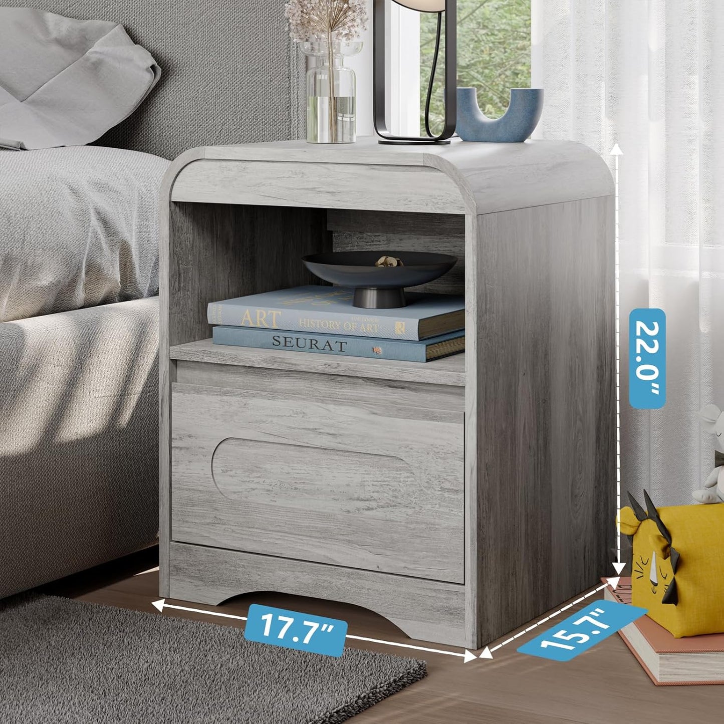 Night Stands for Bedroom Living Room with Drawer Storage Curved Bed Side Table