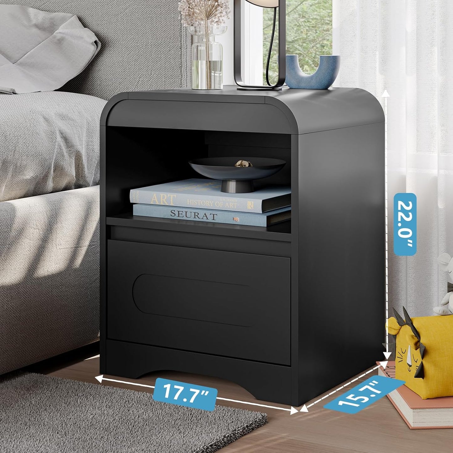 Night Stands for Bedroom Living Room with Drawer Storage Curved Bed Side Table