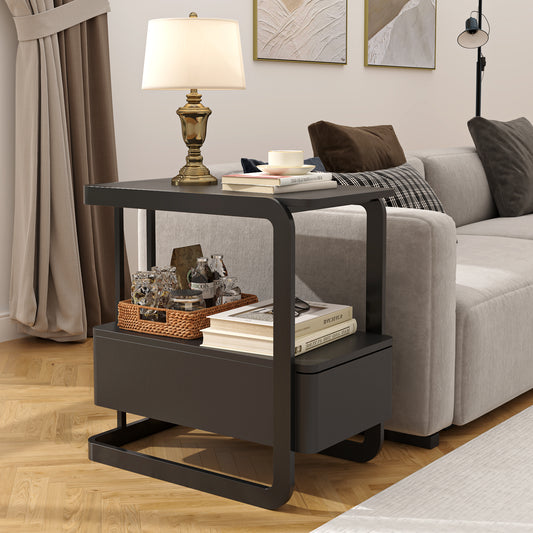 SOLACE FURNITURE Nightstand with Drawer and Shelves for Living Room Bedroom