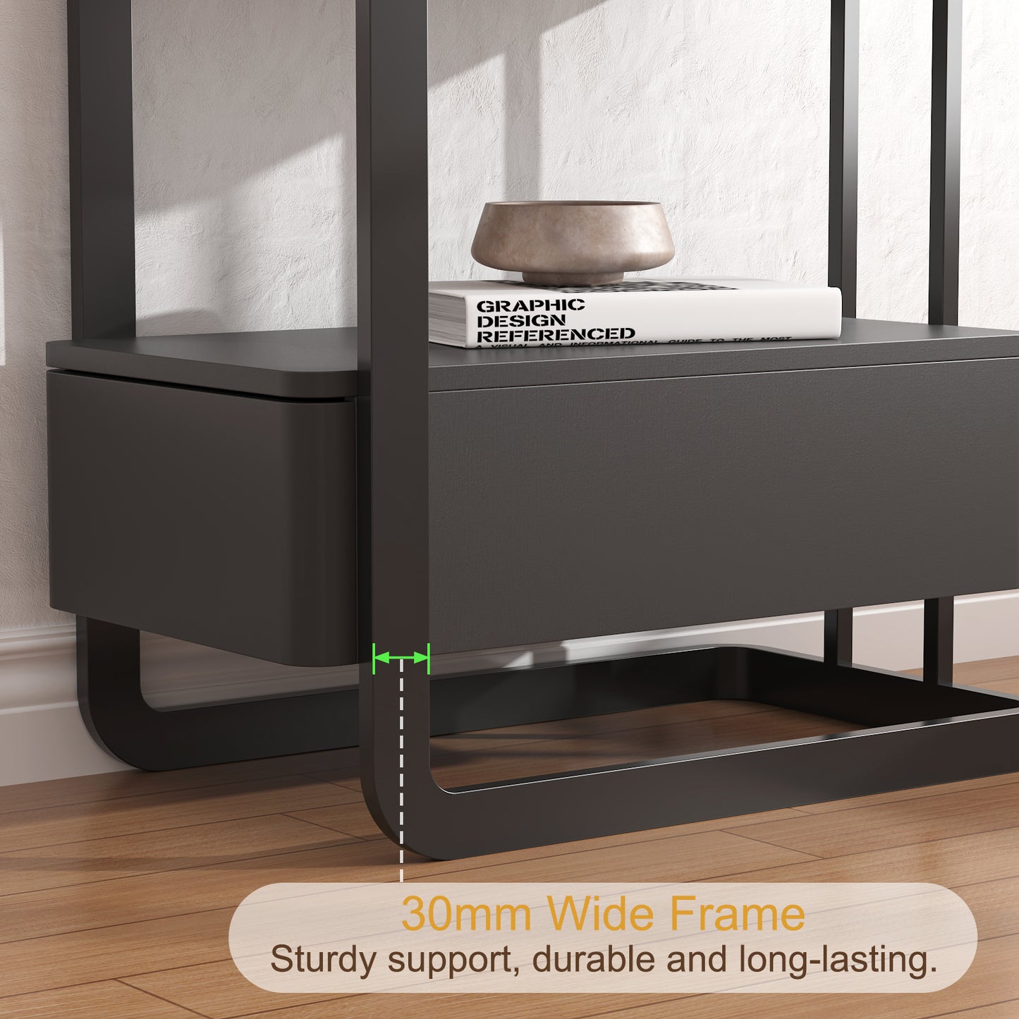 SOLACE FURNITURE Nightstand with Drawer and Shelves for Living Room Bedroom