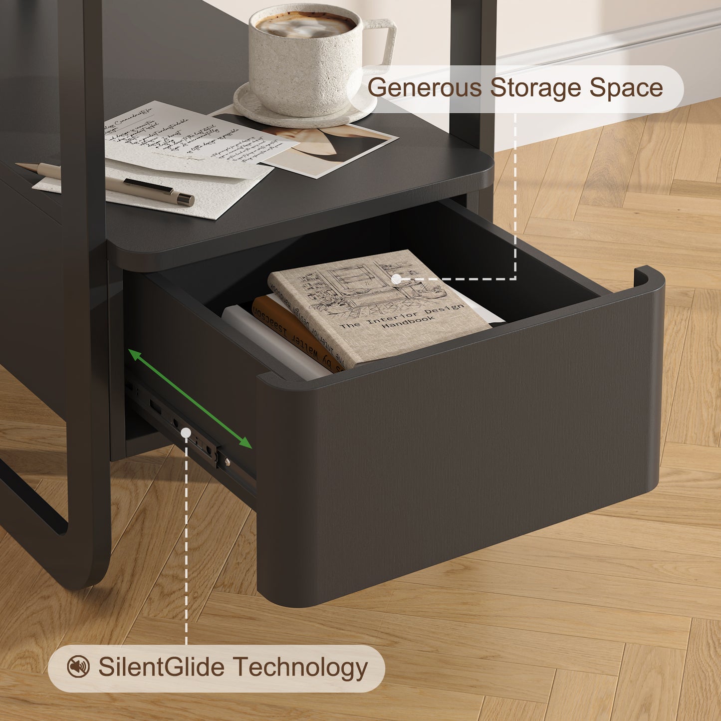 SOLACE FURNITURE Nightstand with Drawer and Shelves for Living Room Bedroom