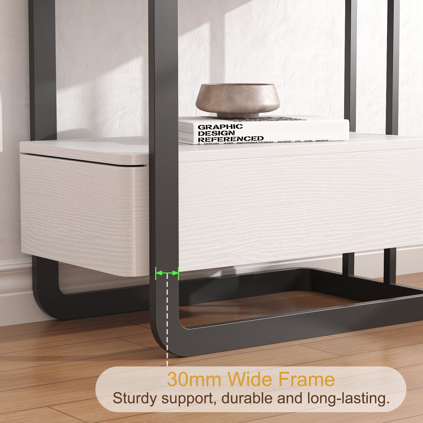 SOLACE FURNITURE Nightstand with Drawer and Shelves for Living Room Bedroom