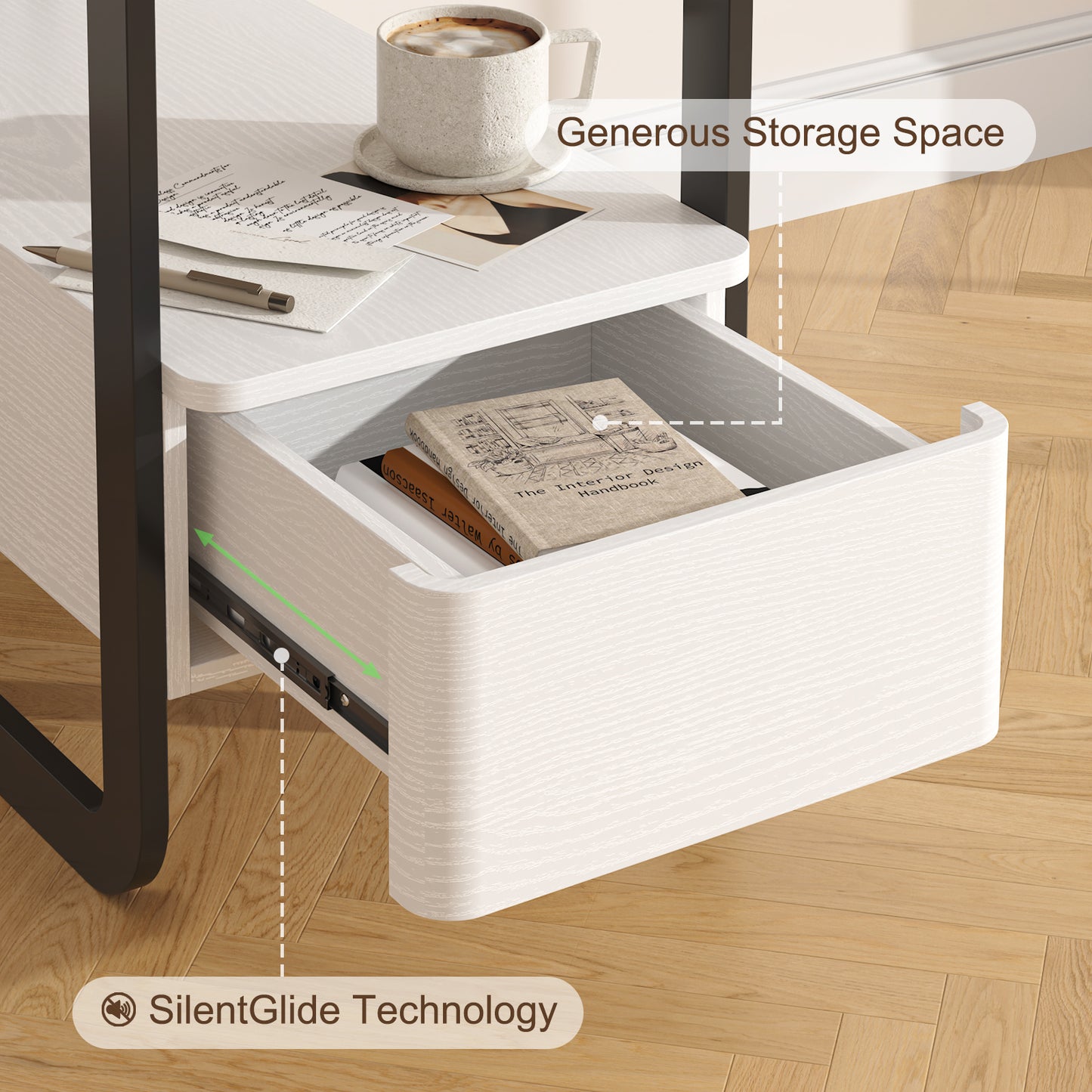 SOLACE FURNITURE Nightstand with Drawer and Shelves for Living Room Bedroom