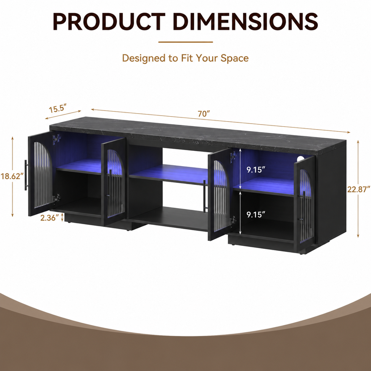 Multifunctional TV Stand for 80 Inch TVs, Mid Century LED TV Console for Living Room