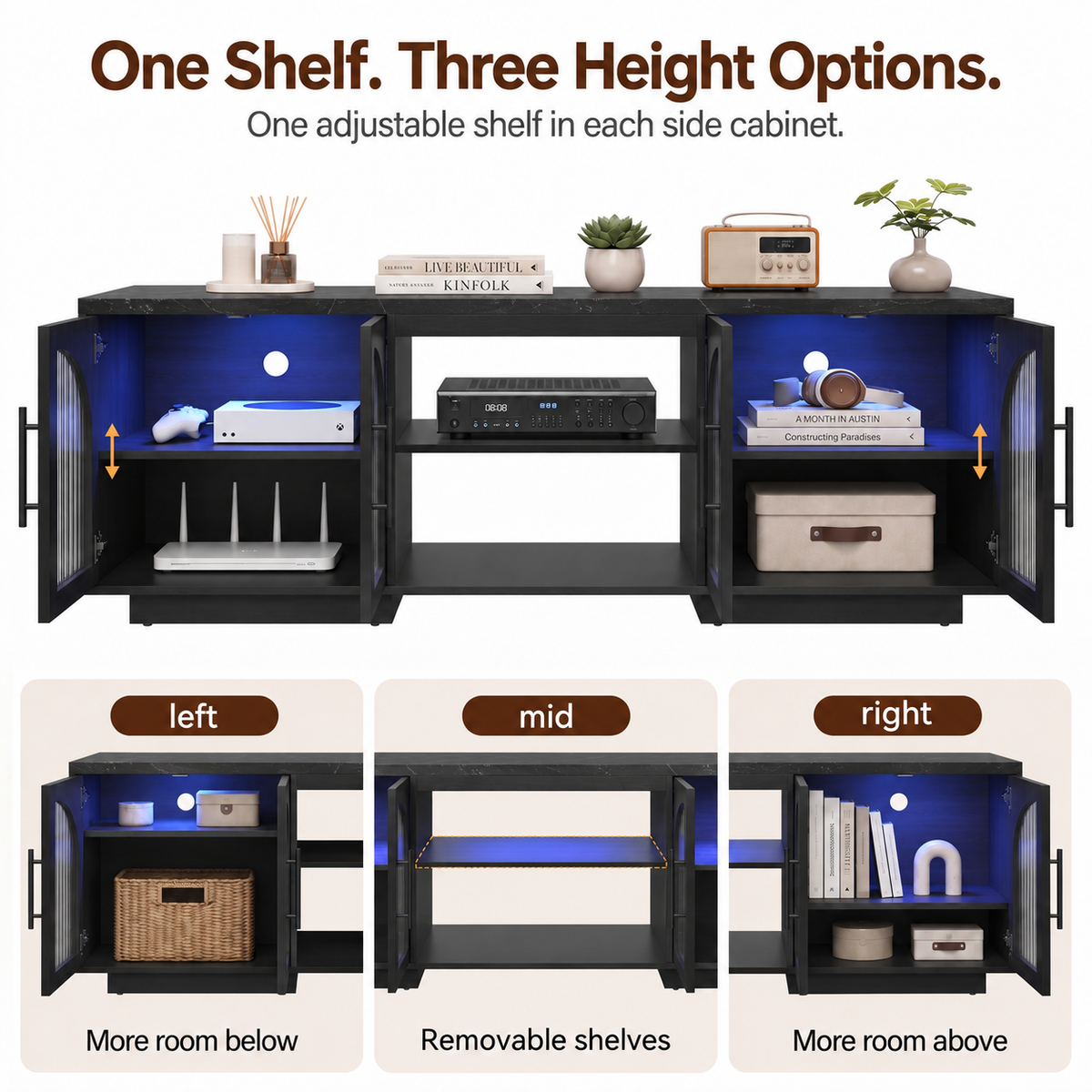Multifunctional TV Stand for 80 Inch TVs, Mid Century LED TV Console for Living Room