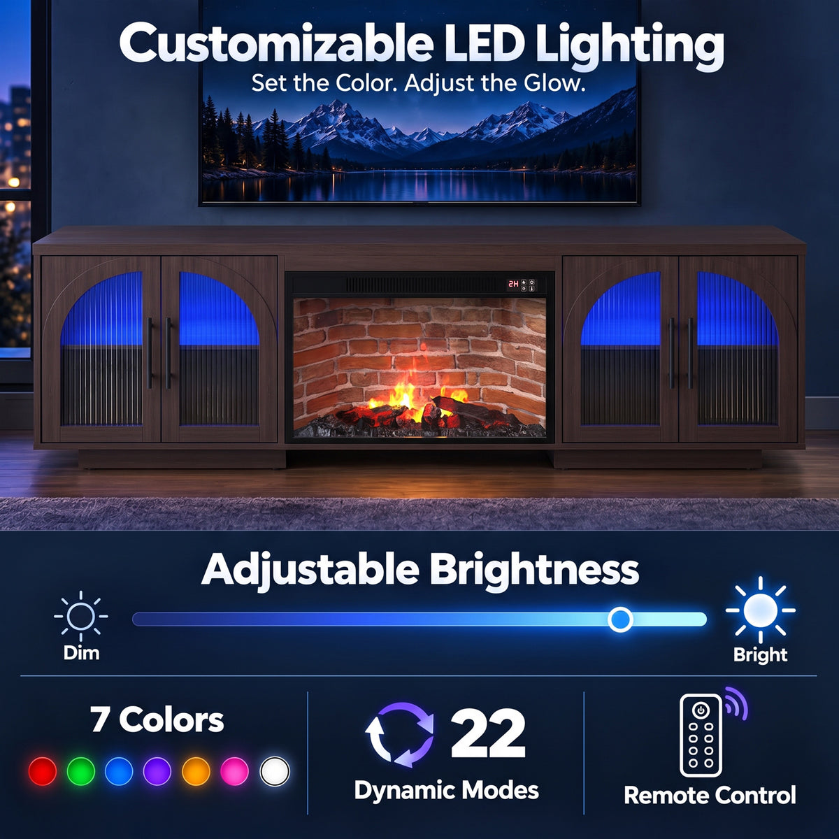 Multifunctional TV Stand With LED Light, Mid Century LED TV Console for Living Room, Brown