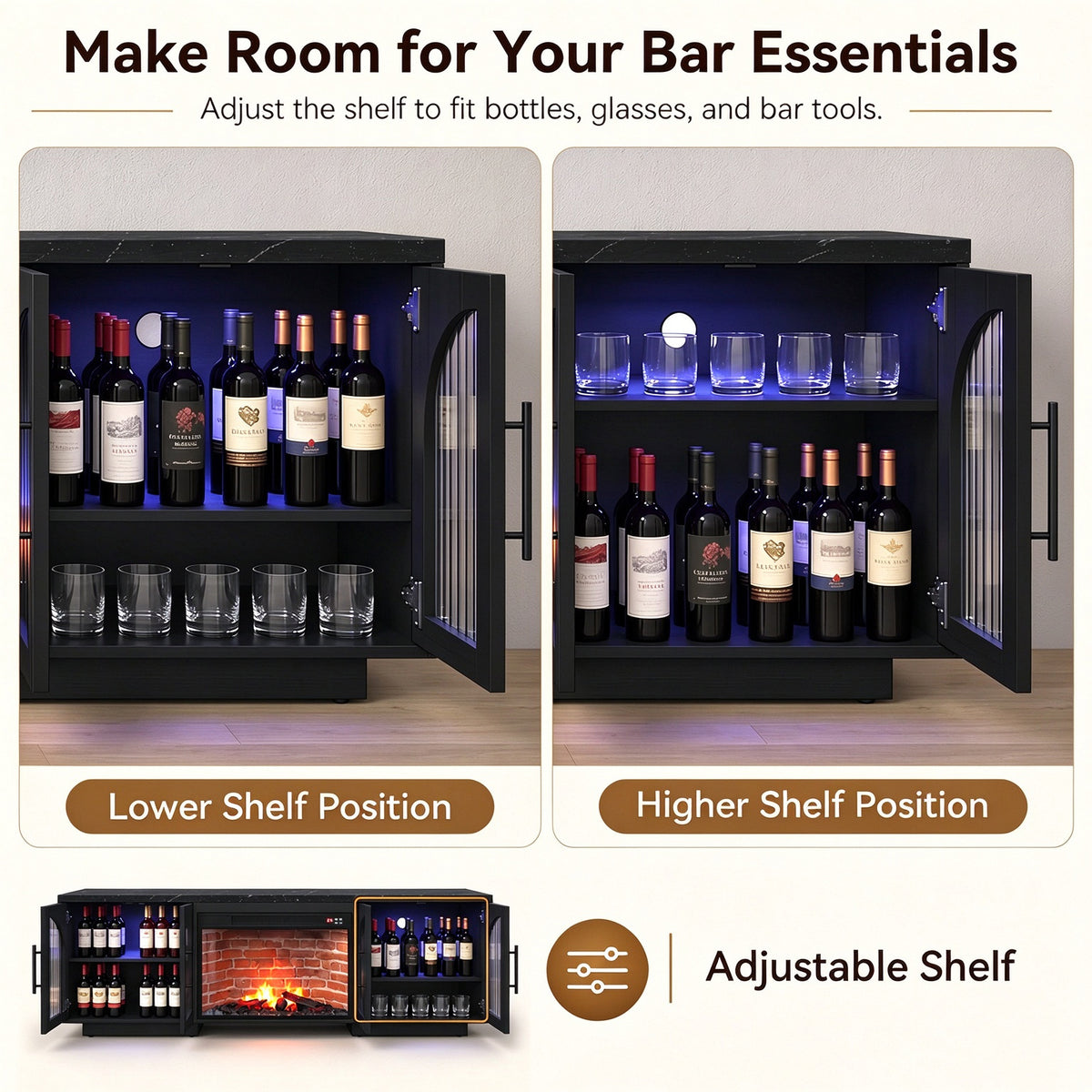 Multifunctional TV Stand for 80 Inch TVs, Mid Century LED TV Console for Living Room