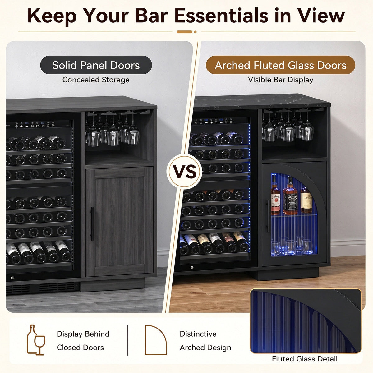 Coffee Bar Wine Cabinet with 6 Wine Rack, Adjustable Shelves, Glass Holder - Modern Home Liquor Bar Cabinet for Kitchen & Living Room