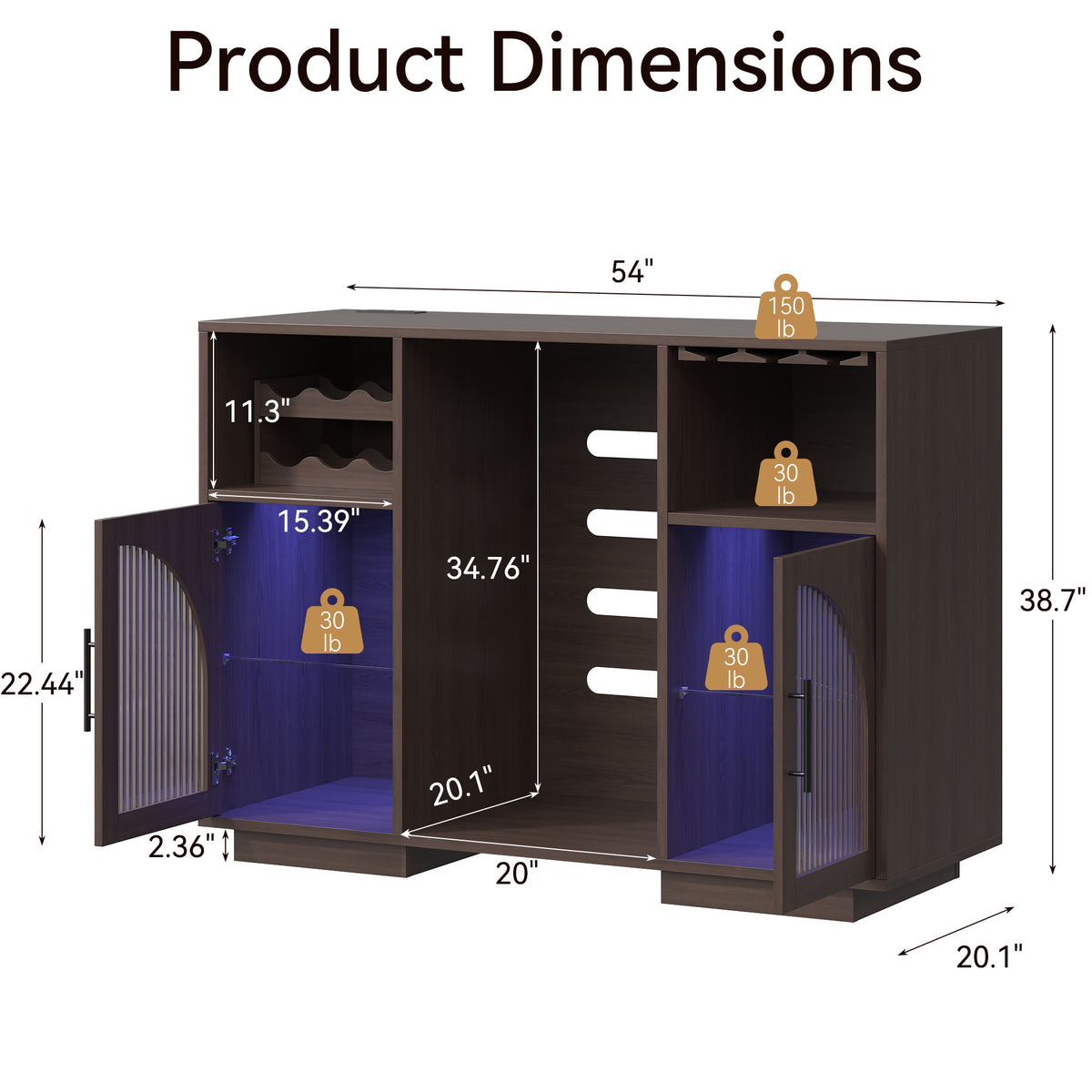 Coffee Bar Wine Cabinet with 6 Wine Rack, Adjustable Shelves, Glass Holder - Modern Home Liquor Bar Cabinet for Kitchen & Living Room, Brown