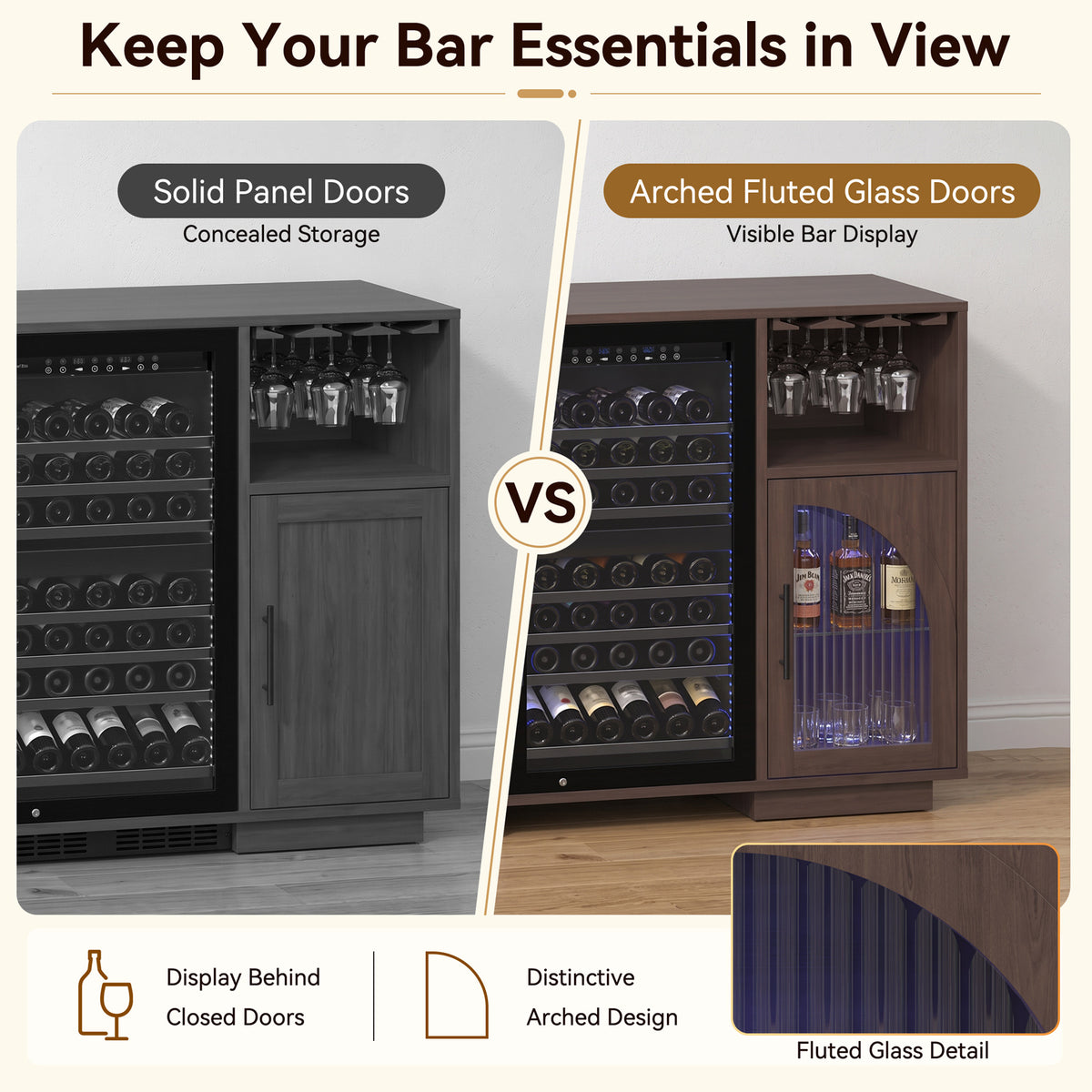 Coffee Bar Wine Cabinet with 6 Wine Rack, Adjustable Shelves, Glass Holder - Modern Home Liquor Bar Cabinet for Kitchen & Living Room, Brown