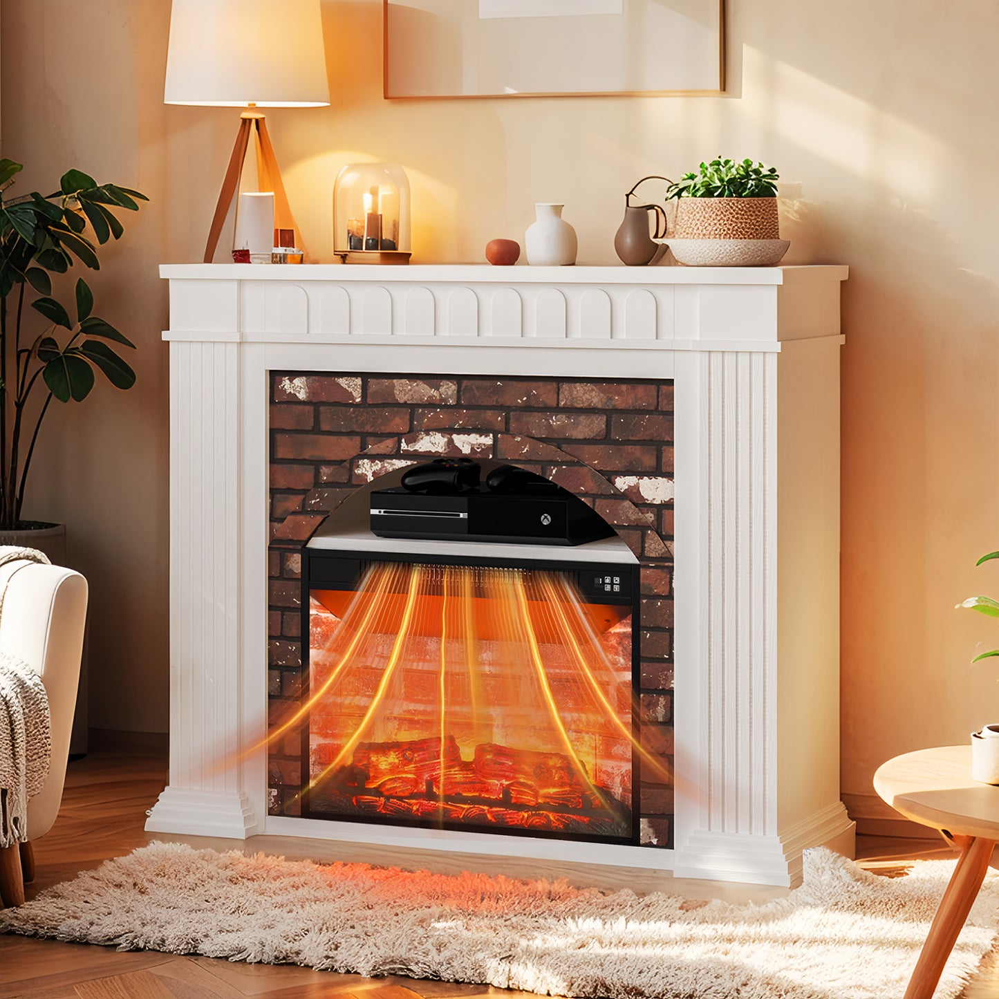 SOLACE FURNITURE 44" Electric Fireplace Mantel, TV Stand with Freestanding Electric Fireplace