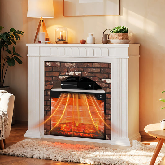 SOLACE FURNITURE 44" Electric Fireplace Mantel, TV Stand with Freestanding Electric Fireplace