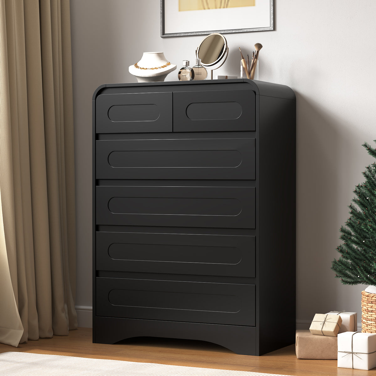 SOLACE FURNITURE 44" Tall 6 Drawers Chest, Modern Wooed Closet Storage Dressers for Bedroom